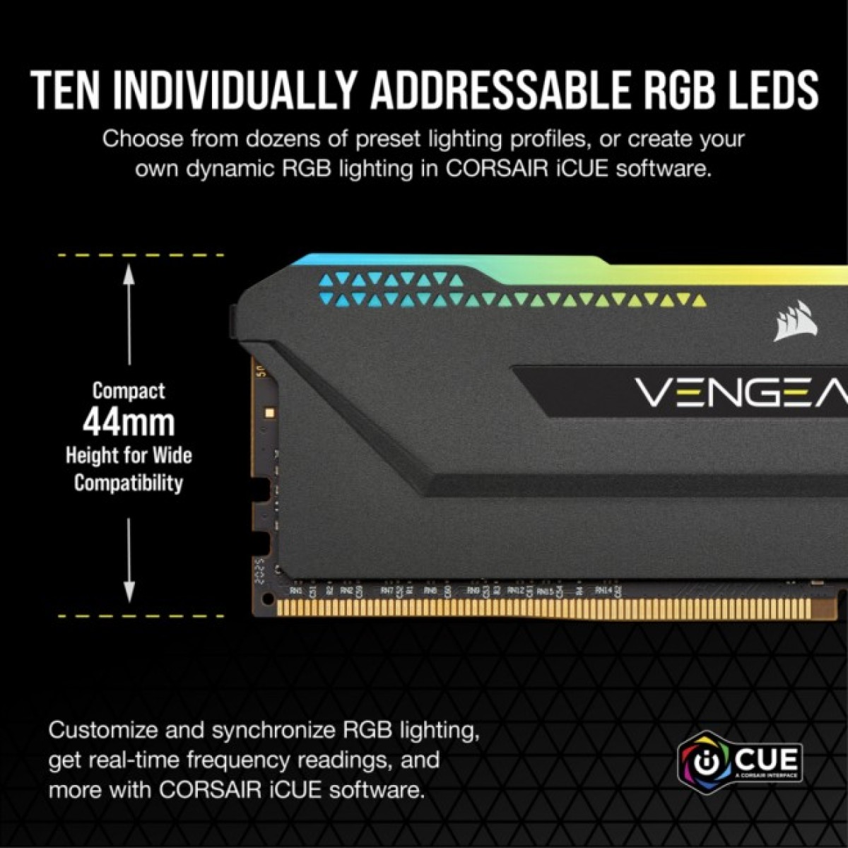 Модуль пам'яті для комп'ютера DDR4 32GB (2x16GB) 3200 MHz Vengeance RGB PRO SL Black Corsair (CMH32GX4M2E3200C16) 98_98.jpg - фото 3