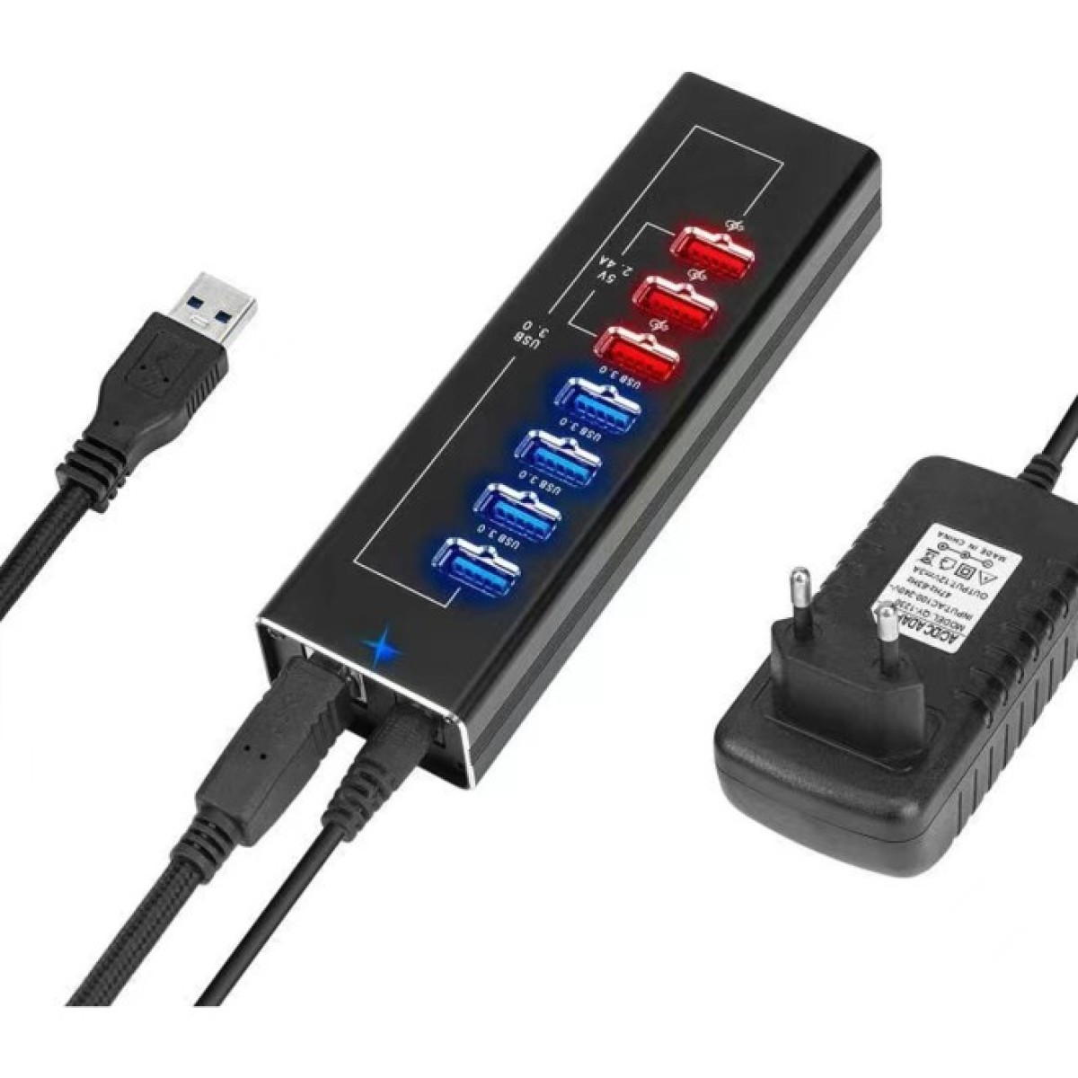 Концентратор Dynamode 4*USB3.0 data ports + 3*2.4А charge with Power Adaptor metal (DM-UH-P407) 98_98.jpg - фото 1