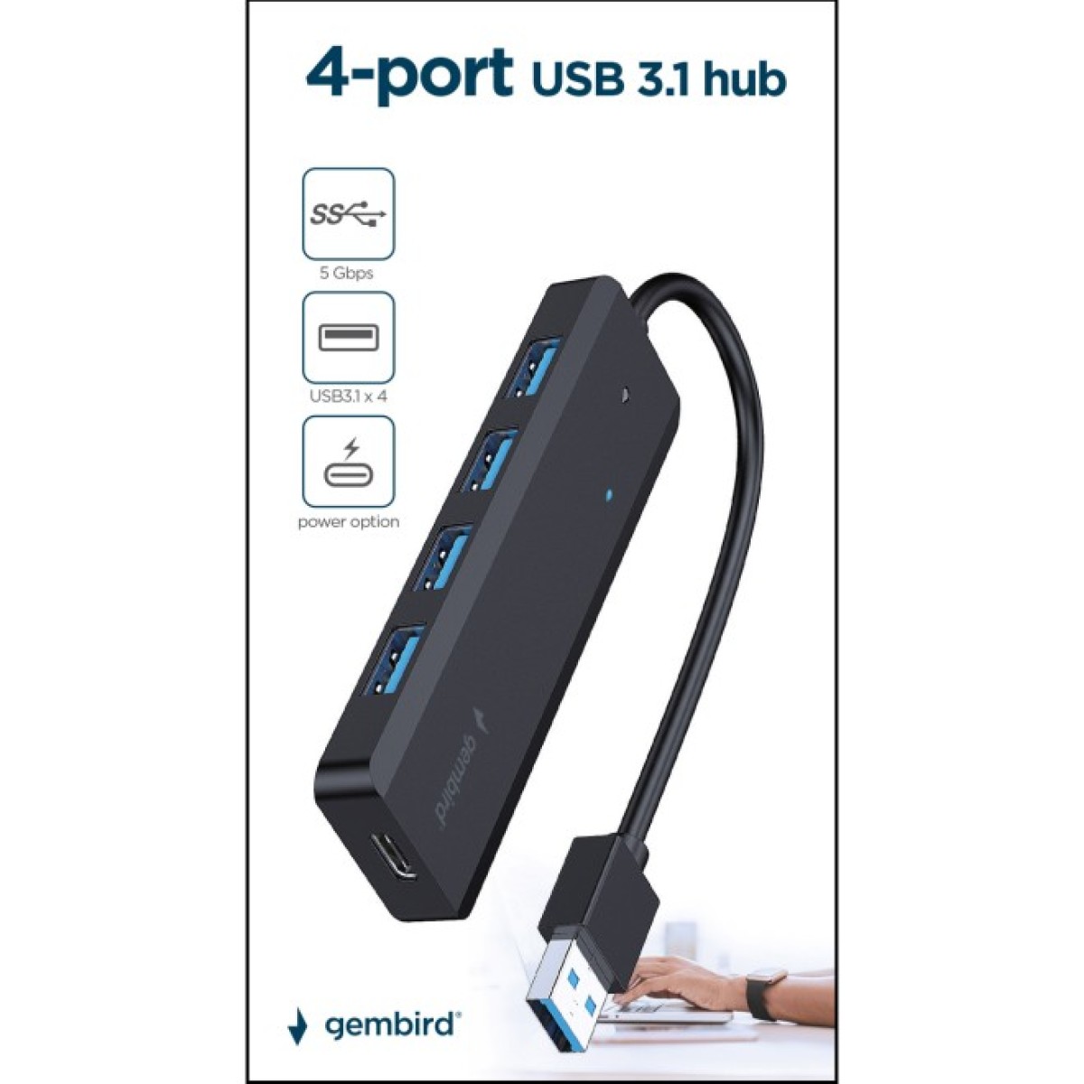Концентратор Gembird 4 ports USB 3.1,USB-A, USB-C PD (UHB-U3P4P-02) 98_98.jpg - фото 2
