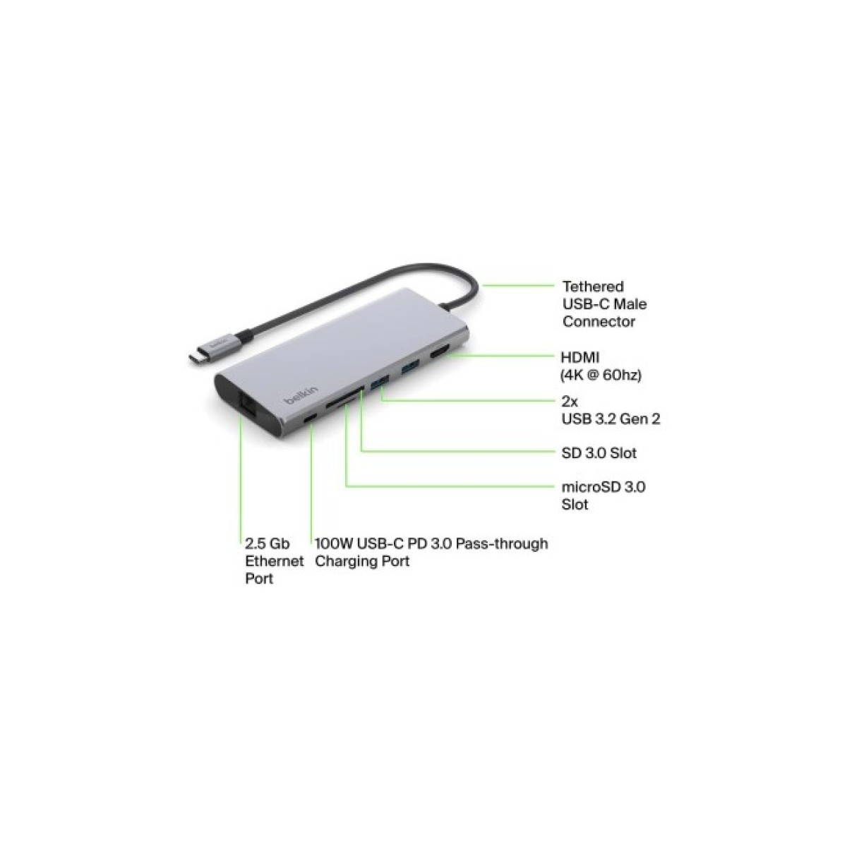 Концентратор USB-C 7in1 Ethernet Multiport Dock Belkin (INC009BTSGY) 98_98.jpg - фото 5