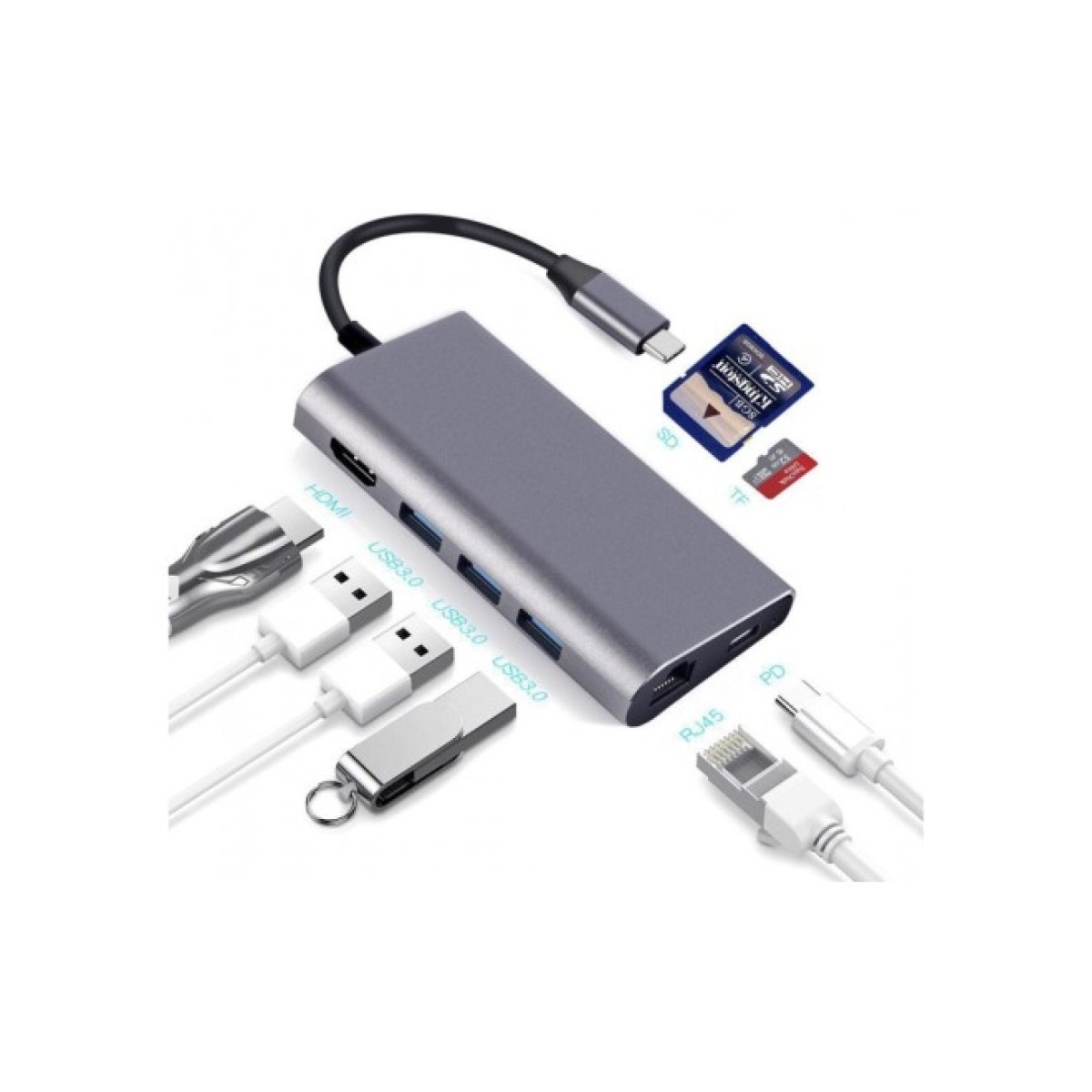 Концентратор Dynamode USB3.1 Type-C to HDMI, 3хUSB3.0, RJ45, USB Type-C Female, SD (Dock-USB-TypeC-HDMI-USB3.0-RJ45) 98_98.jpg - фото 8