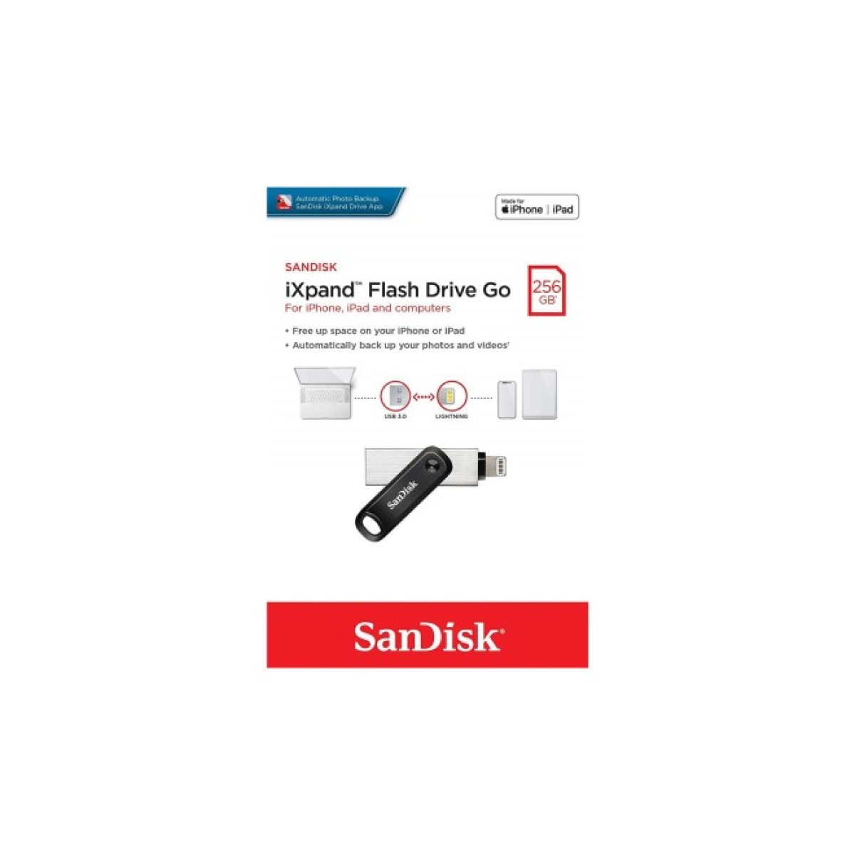 USB флеш накопитель SanDisk 256GB iXpand Go USB 3.0/Lightning (SDIX60N-256G-GN6NE) 98_98.jpg - фото 4