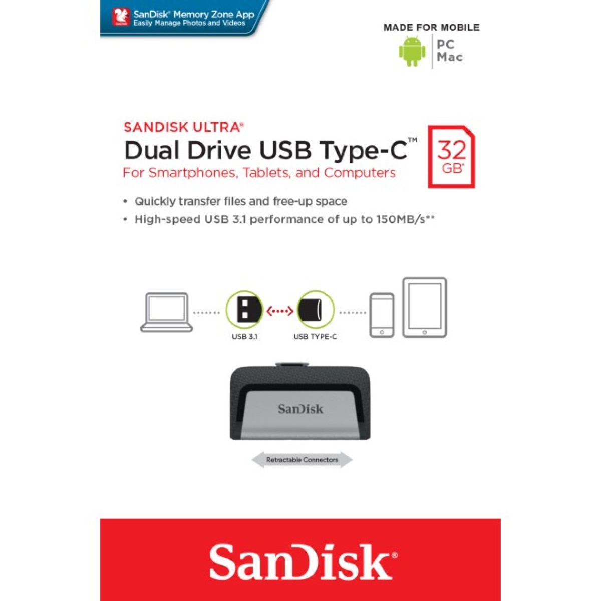 USB флеш накопитель SanDisk 32GB Ultra Dual USB 3.0 + Type-C (SDDDC2-032G-G46) 98_98.jpg - фото 3