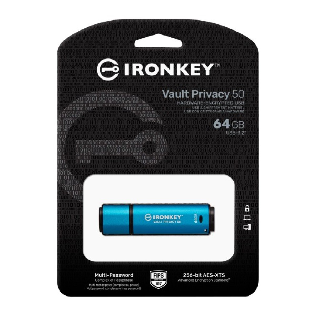 USB флеш накопитель Kingston 64GB IronKey Vault Privacy 50 Blue USB 3.2 (IKVP50/64GB) 98_98.jpg - фото 2