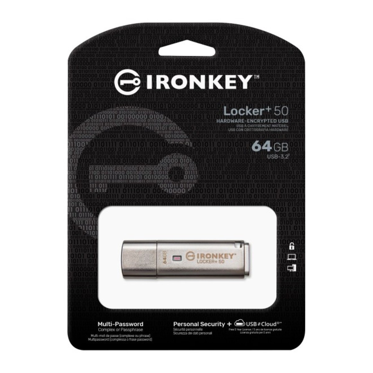 USB флеш накопичувач Kingston 64GB IronKey Locker Plus 50 AES Encrypted USB 3.2 (IKLP50/64GB) 98_98.jpg - фото 2