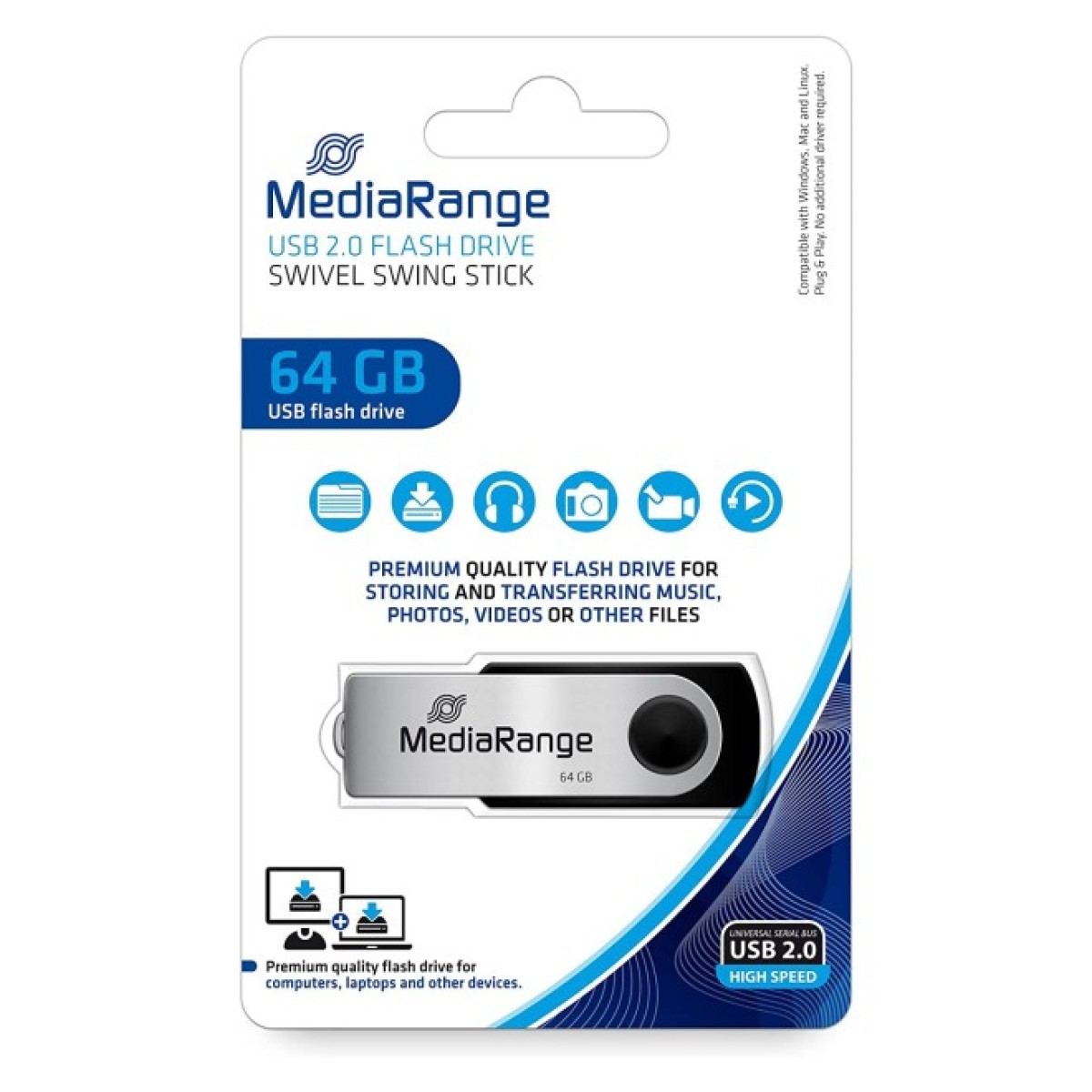 USB флеш накопитель Mediarange 64GB Black/Silver USB 2.0 (MR912) 98_98.jpg - фото 2