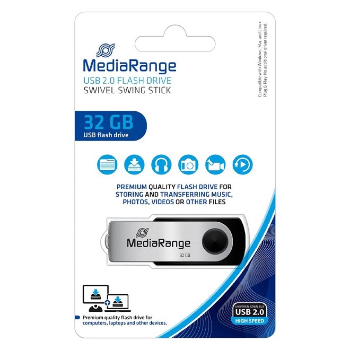 USB флеш накопичувач Mediarange 32GB Black/Silver USB 2.0 (MR911) 98_98.jpg - фото 3