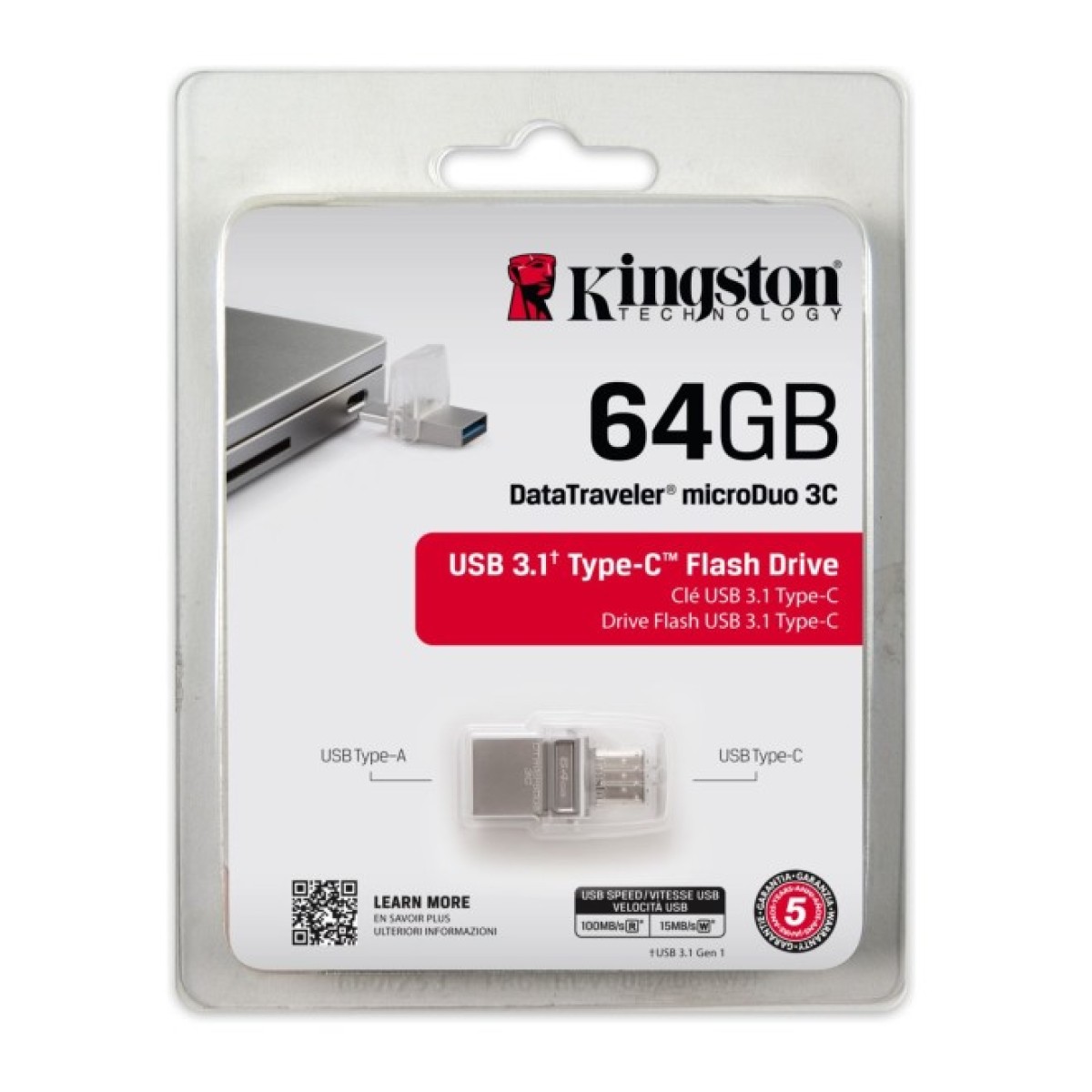 USB флеш накопичувач Kingston 64GB DataTraveler microDuo 3C USB 3.1 (DTDUO3C/64GB) 98_98.jpg - фото 2