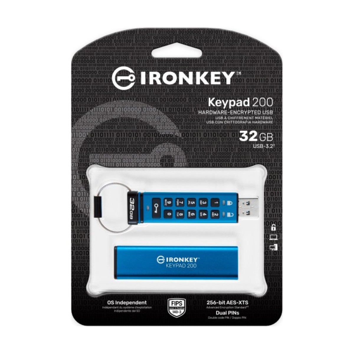 USB флеш накопичувач Kingston 32GB IronKey Keypad 200 AES-256 Encrypted Blue USB 3.2 (IKKP200/32GB) 98_98.jpg - фото 2