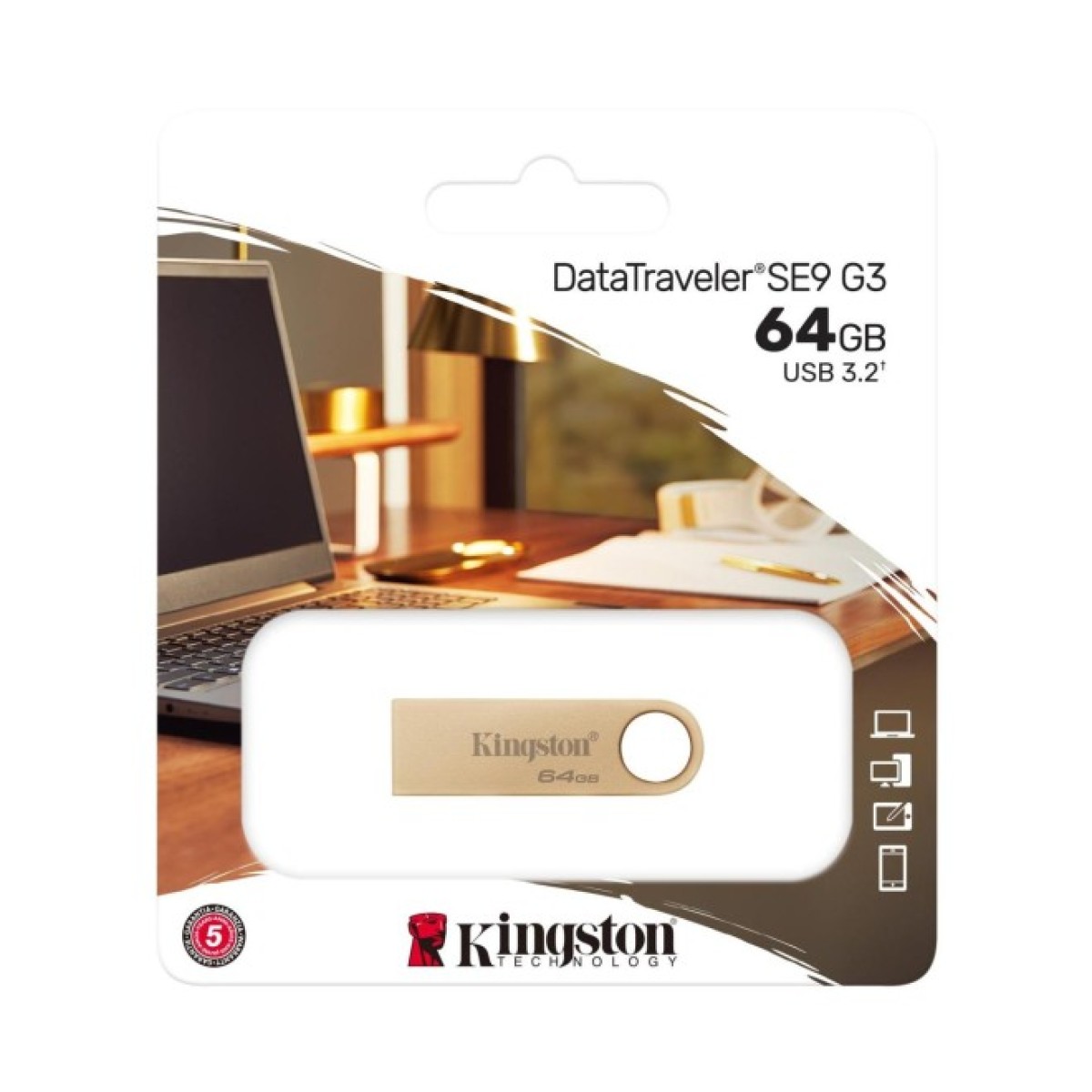 USB флеш накопитель Kingston 64GB DataTraveler SE9 G3 Gold USB 3.2 (DTSE9G3/64GB) 98_98.jpg - фото 2