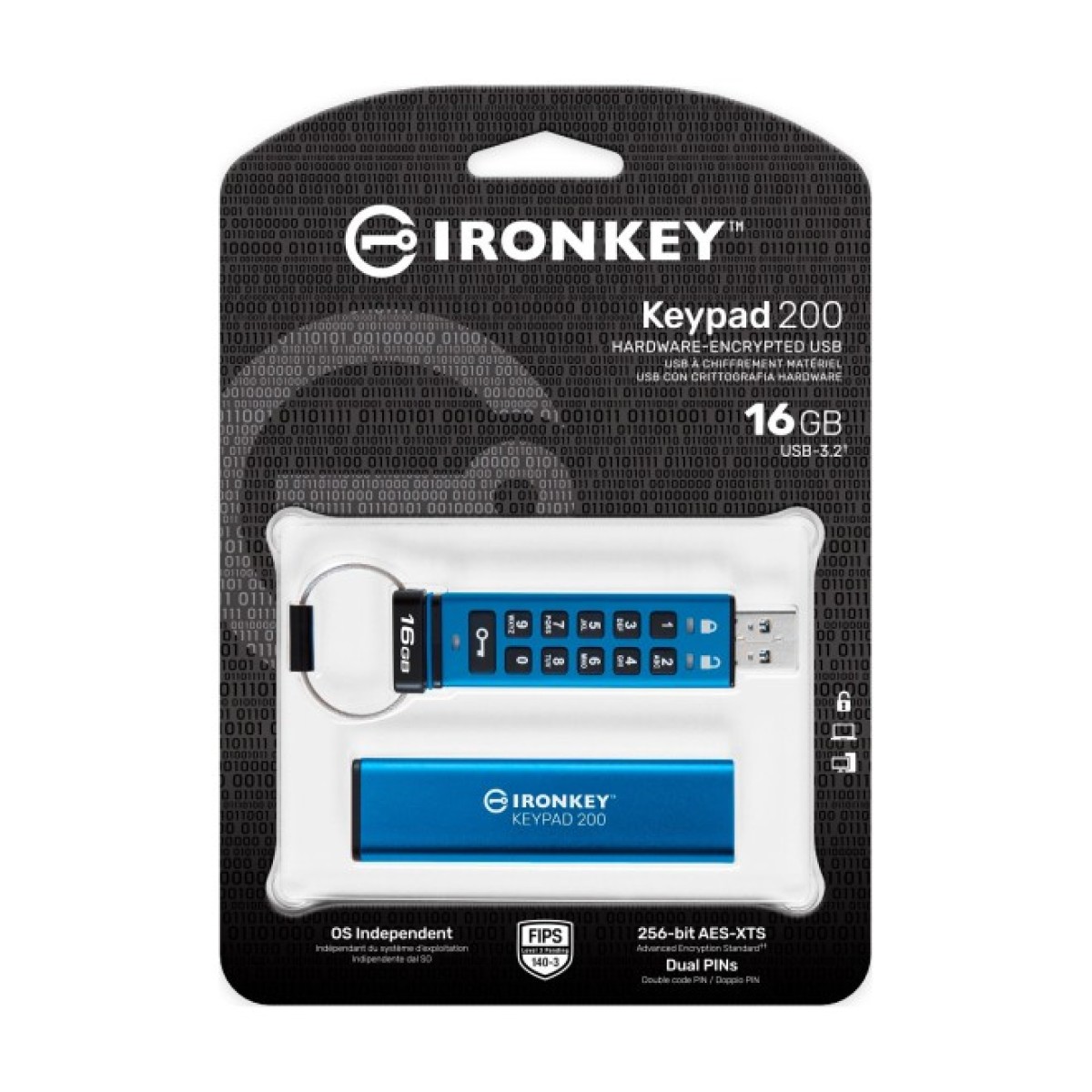 USB флеш накопитель Kingston 16GB IronKey Keypad 200 Blue USB 3.2 (IKKP200/16GB) 98_98.jpg - фото 7