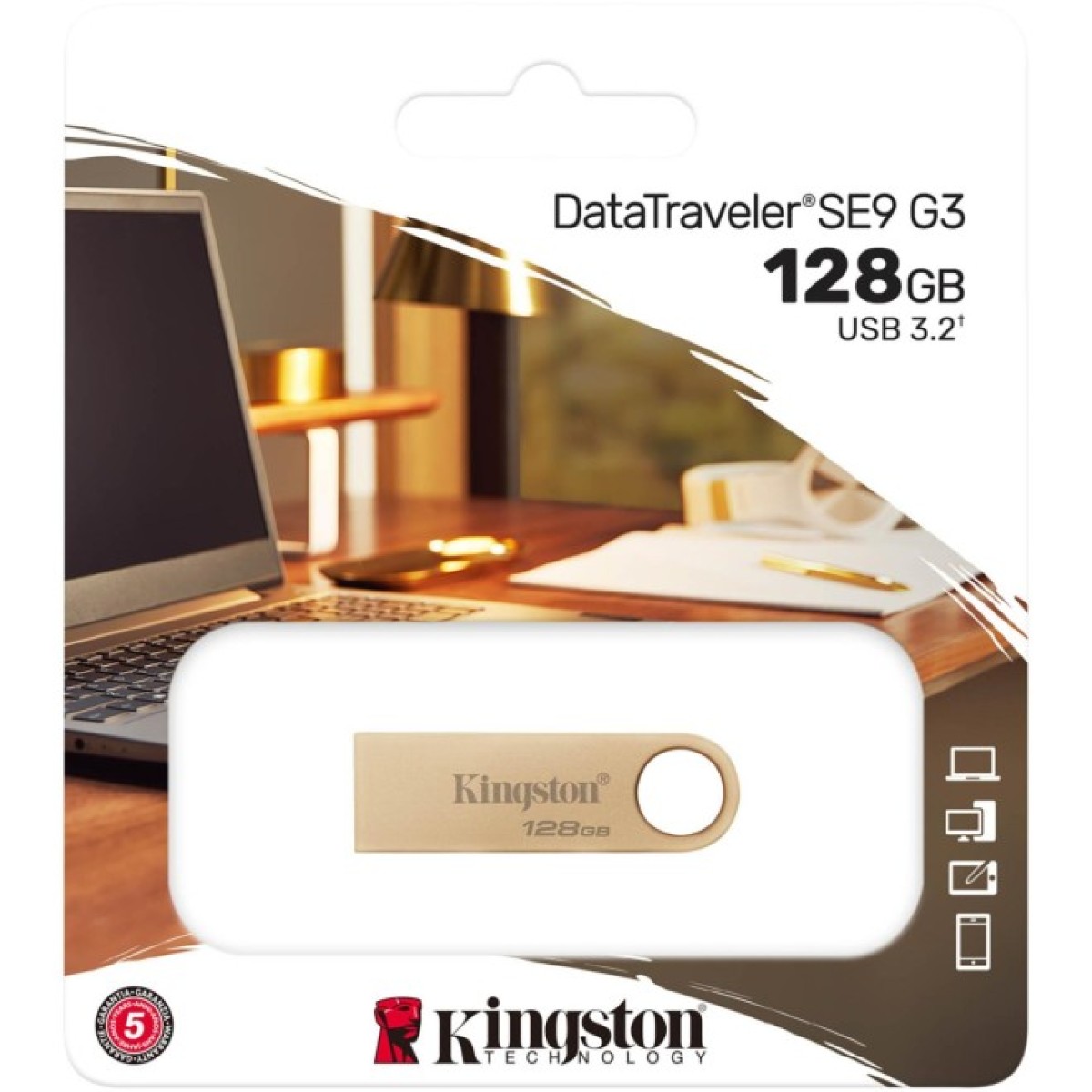 USB флеш накопитель Kingston 128GB DataTraveler SE9 G3 Gold USB 3.2 (DTSE9G3/128GB) 98_98.jpg - фото 5