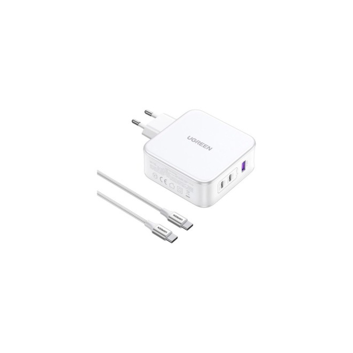 Зарядное устройство Ugreen 3xUSB 140W GaN (2хUSB-C+USB-A) CD289 with C to C Cable 1.5 м White (15339) 256_256.jpg