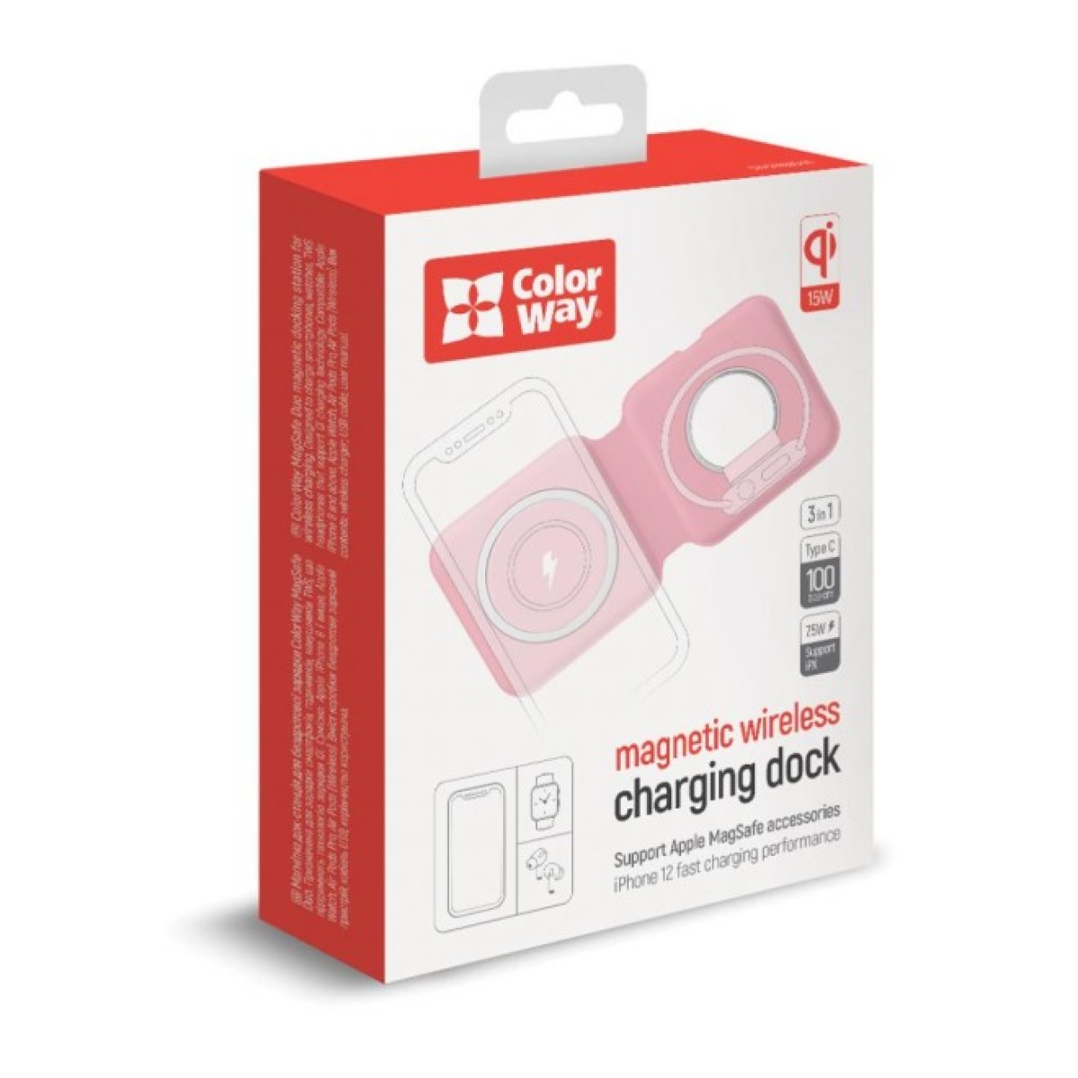 Зарядний пристрій ColorWay MagSafe Duo Charger 15W for iPhone (Pink) (CW-CHW32Q-PK) 98_98.jpg - фото 3