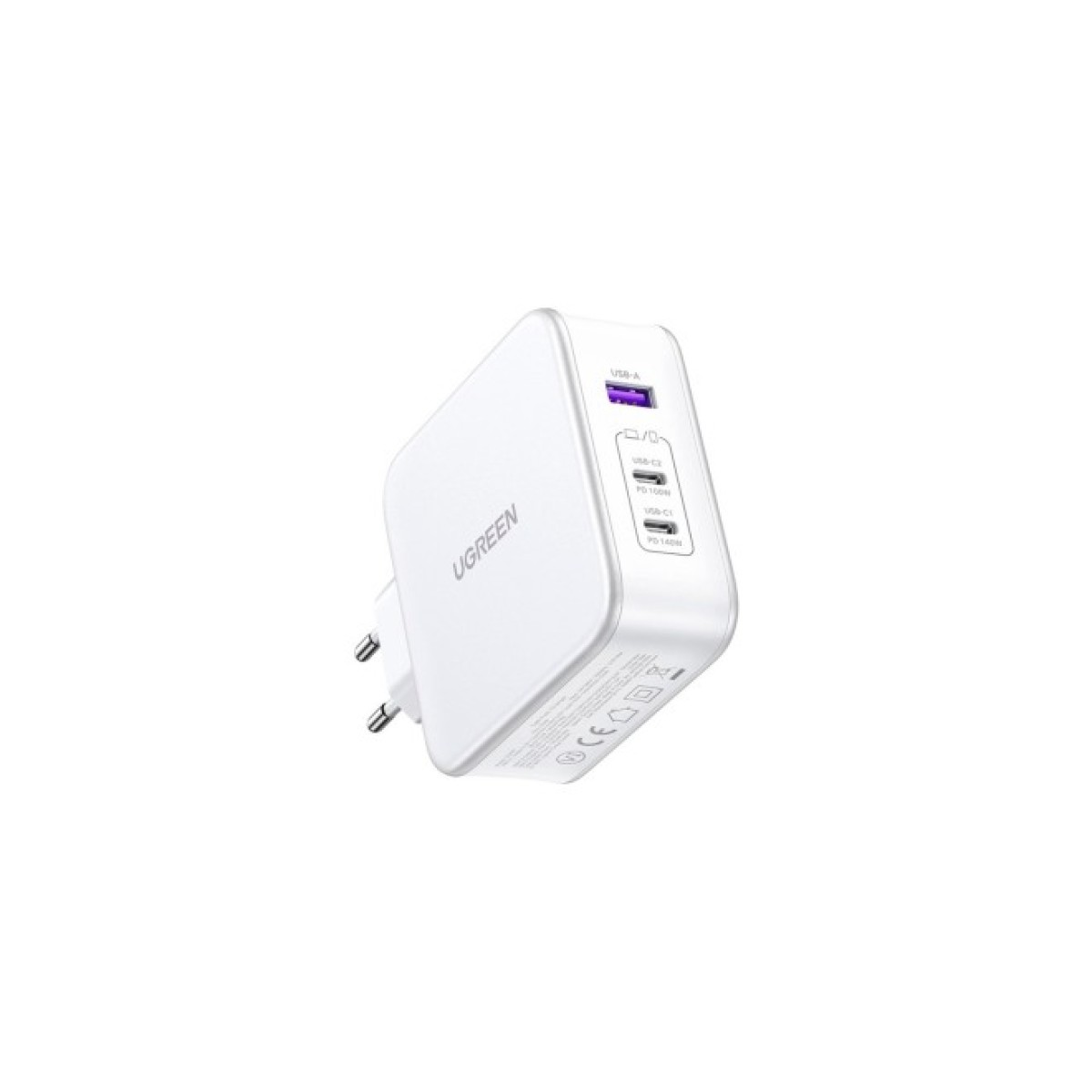 Зарядний пристрій Ugreen 3xUSB 140W GaN (2хUSB-C+USB-A) CD289 with C to C Cable 1.5 м White (15339) 98_98.jpg - фото 6