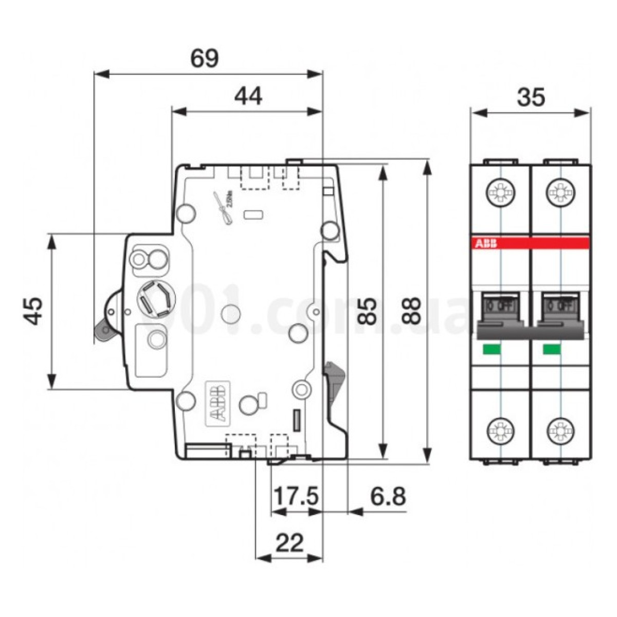 Автоматический выключатель S202-C20 2P 20А 6кА х-ка C, ABB 98_98.jpg - фото 3