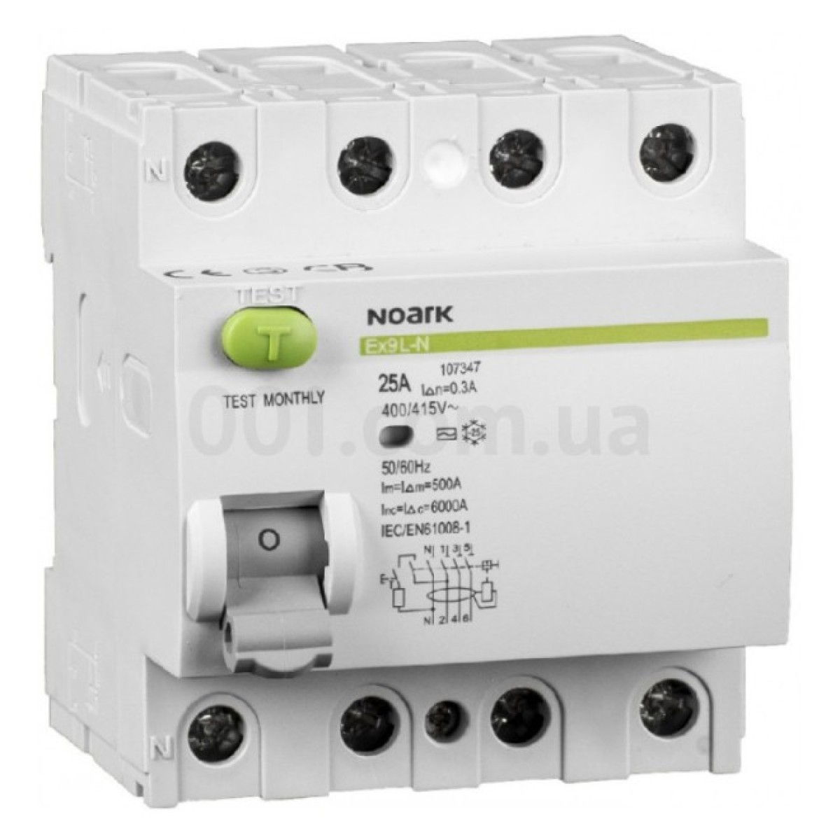 Диференційний вимикач (ПЗВ) Ex9L-N 6kA 4P 25A 30mA тип A, NOARK 256_256.jpg