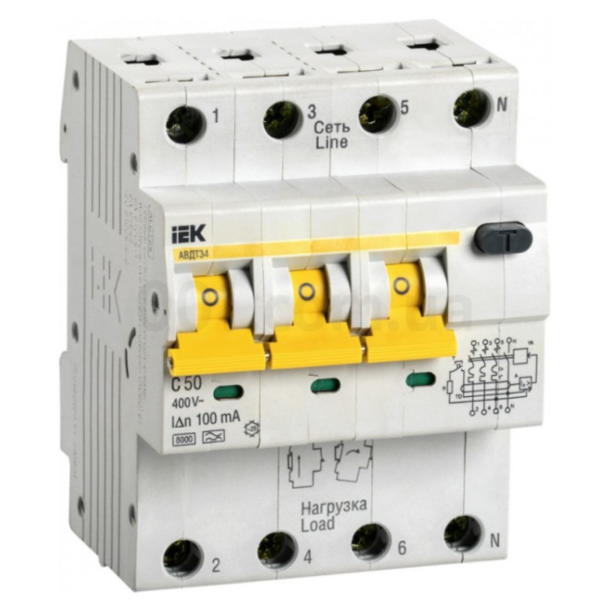 Автоматичний вимикач диф. струму АВДТ34 4P 50 А 100 мА хар-ка C тип A, IEK 98_98.jpg