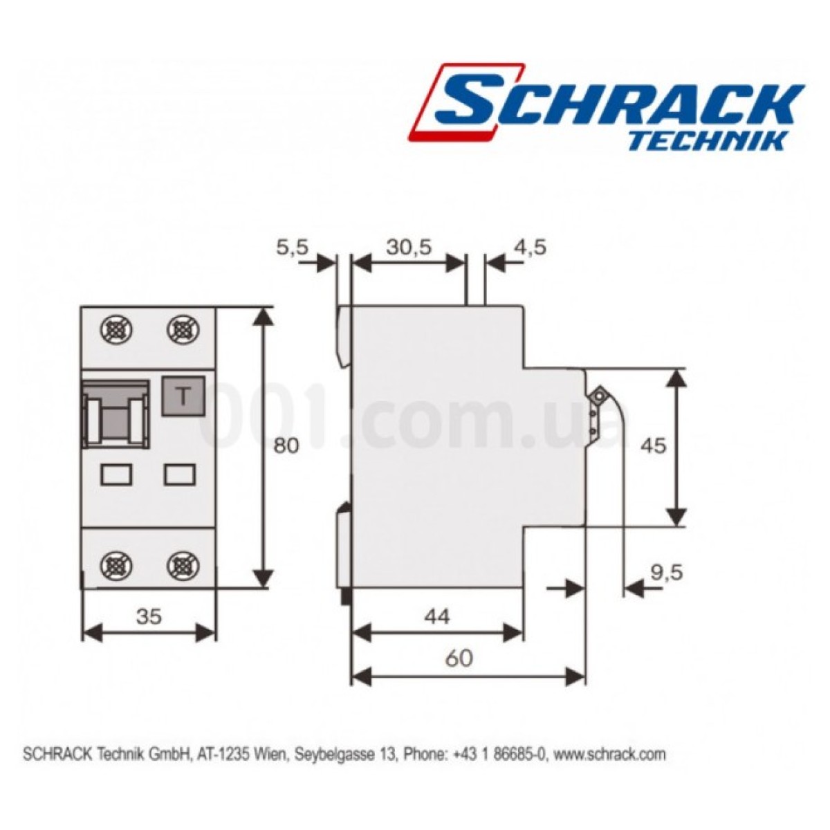 Автоматический выключатель дифференциального тока 10кА/300мА 1P+N 16A х-ка C тип АС, Schrack Technik 98_98.jpg - фото 2