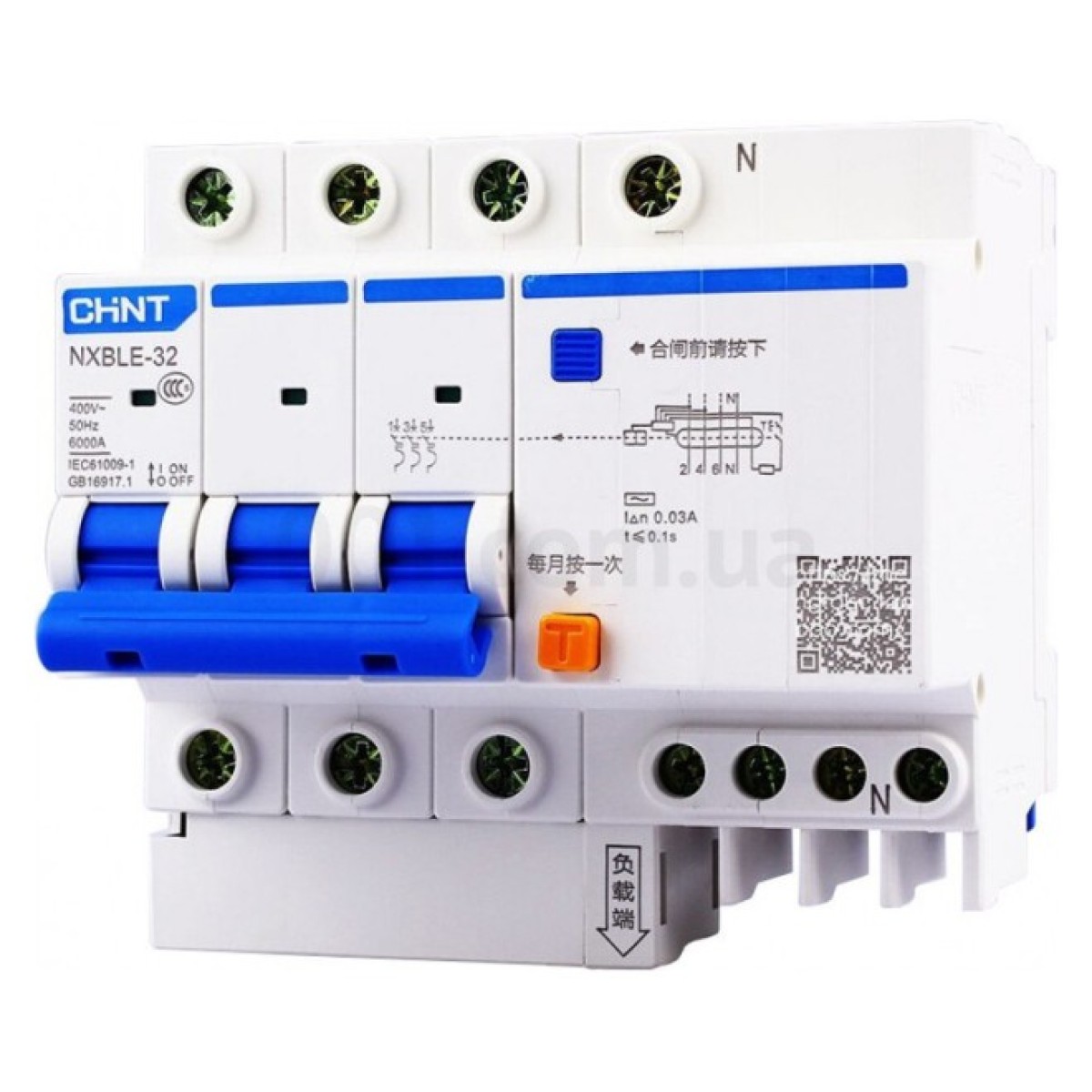 Диференційний автоматичний вимикач NXBLE-32 3P+N C20 30мА тип АС 6кА, CHINT 256_256.jpg
