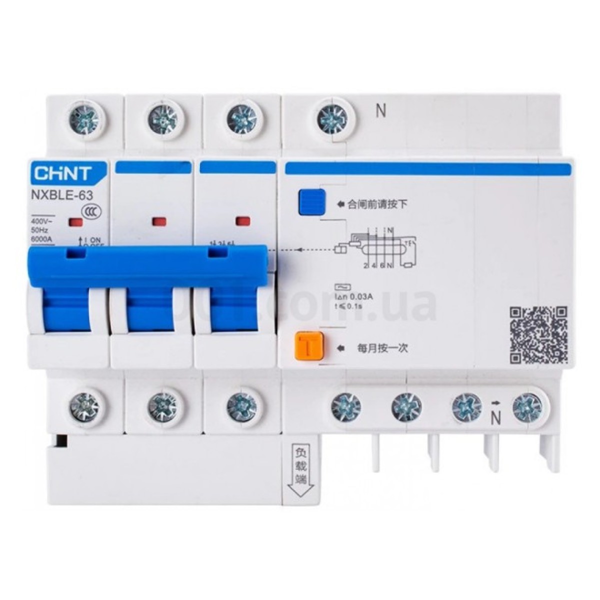 Диференційний автоматичний вимикач NXBLE-63 3P+N C40 30мА тип АС 6кА, CHINT 256_256.jpg