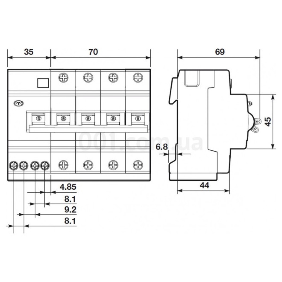 Диференційний автоматичний вимикач DS204AC-C16/0,03 4P 16А 30мА C 6кА, ABB 98_98.jpg - фото 2