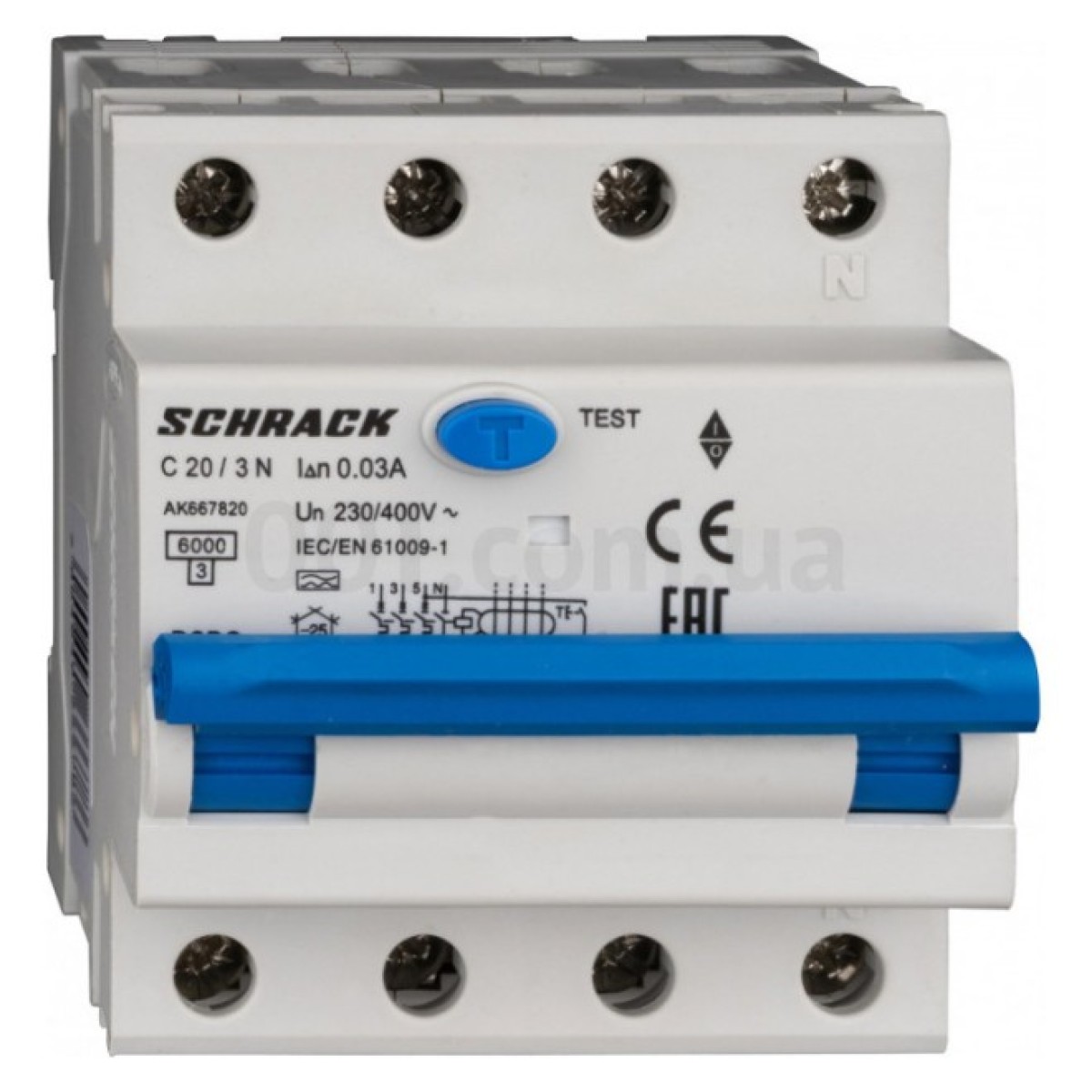 Автоматический выключатель дифференциального тока AMPARO 6кА/30мА 3P+N 20A х-ка C Тип A, Schrack Technik 256_256.jpg