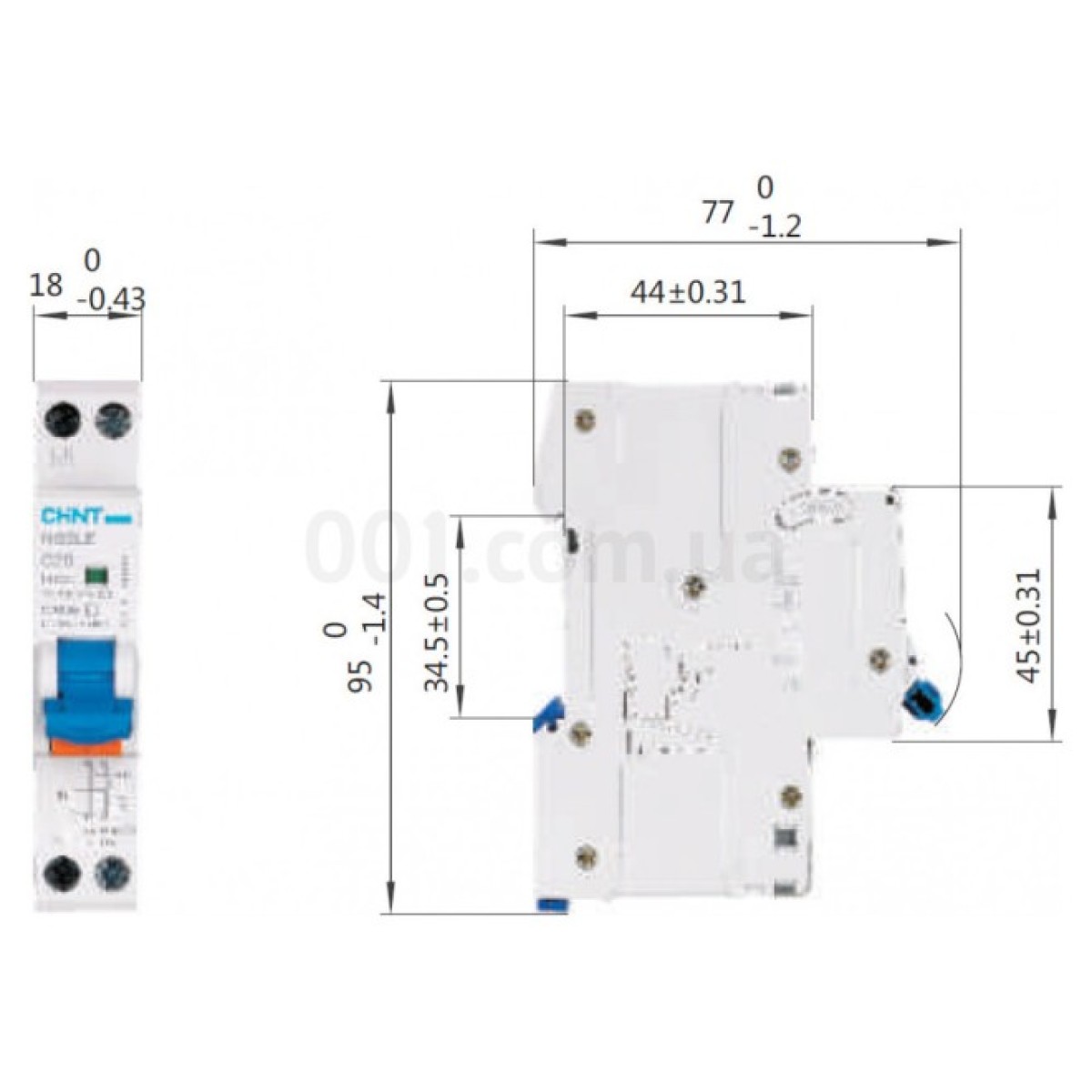 Диференційний автоматичний вимикач NB2LE 1P+N 6кА C16 30мА тип AC 6кА (18мм), CHINT 98_98.jpg - фото 3