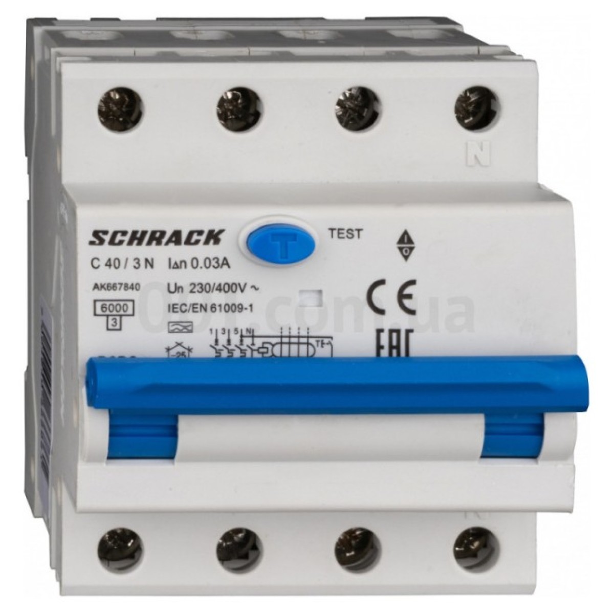 Автоматичний вимикач диференційного струму AMPARO 6кА/30мА 3P+N 40A х-ка C Тип A, Schrack Technik 256_256.jpg