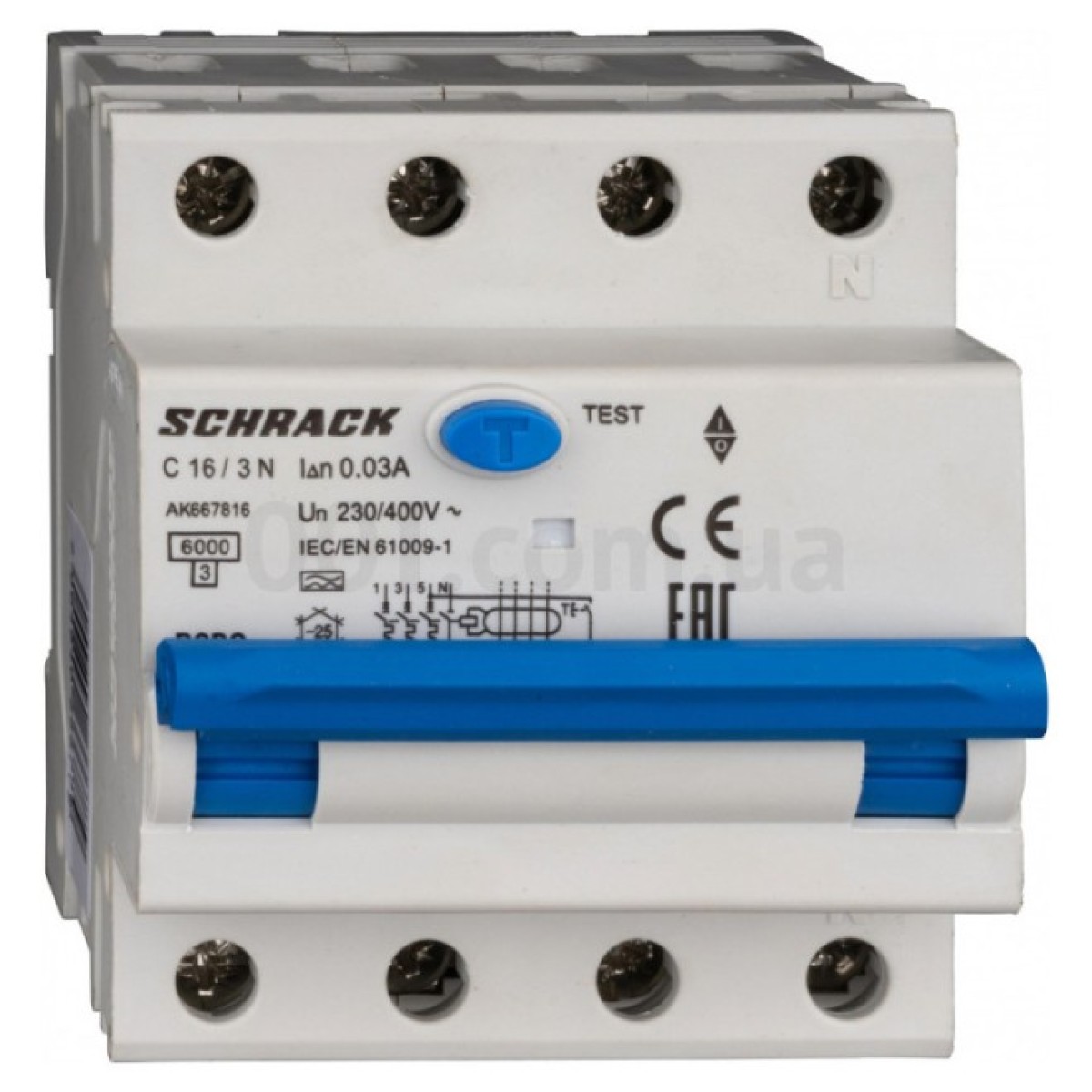 Автоматический выключатель дифференциального тока AMPARO 6кА/30мА 3P+N 16A х-ка C Тип A, Schrack Technik 256_256.jpg