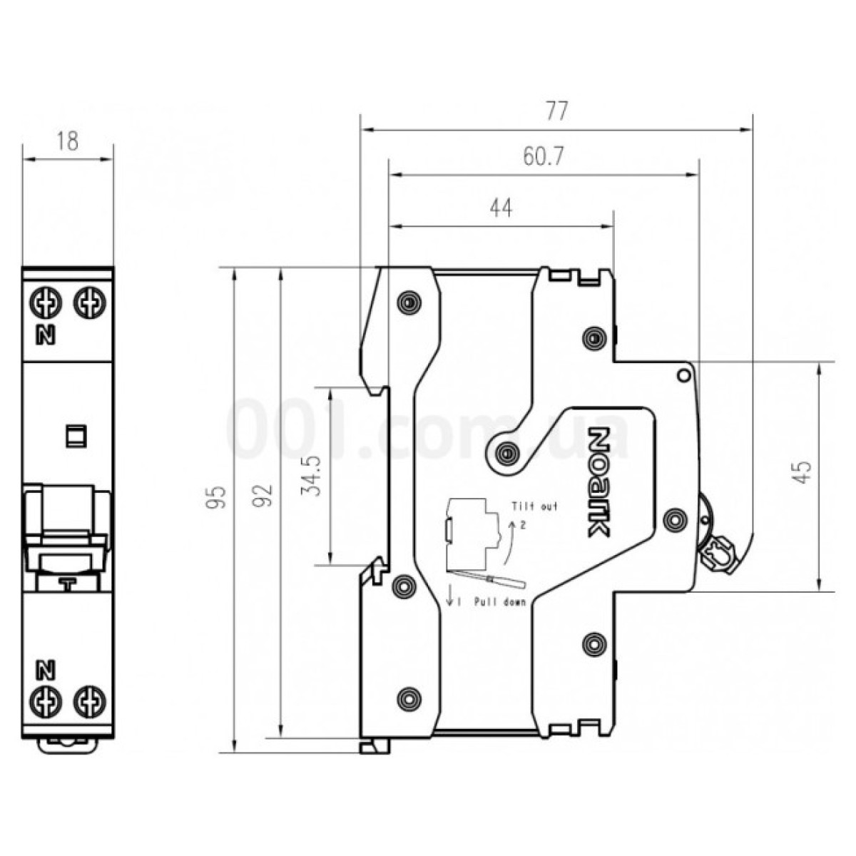 Дифавтомат 1 модуль Ex9NLE EL 6kA 1P+N хар-ка C 20A 30мА тип AC, NOARK 98_98.jpg - фото 4