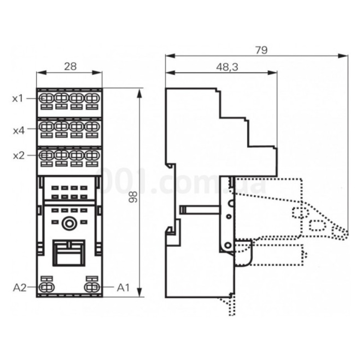 Гнездо с быстрозажимными клеммами 14P 6А для реле PT5, Schrack Technik 98_98.jpg - фото 2