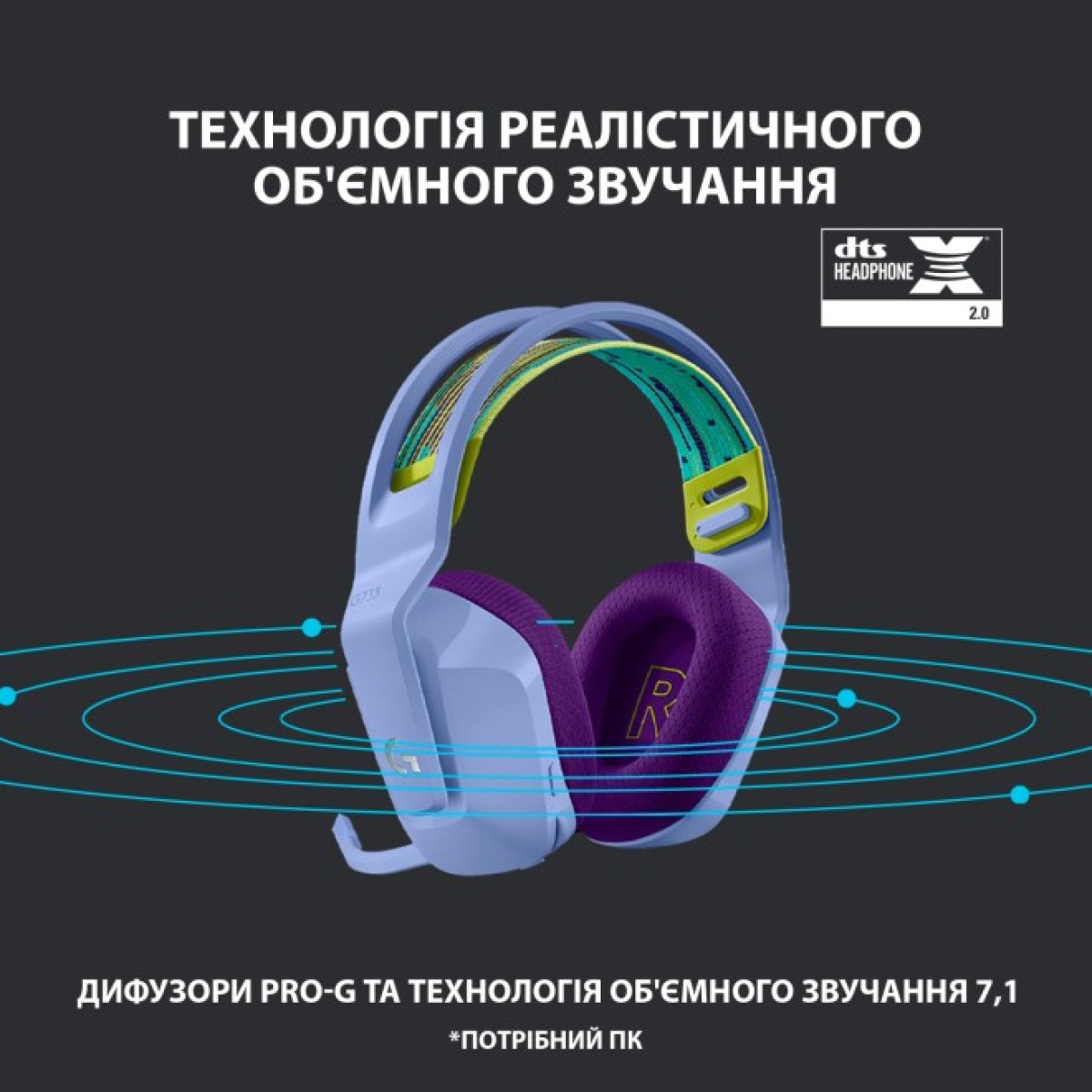 Навушники Logitech G733 Lightspeed Wireless RGB Gaming Headset Lilac (981-000890) 98_98.jpg - фото 2