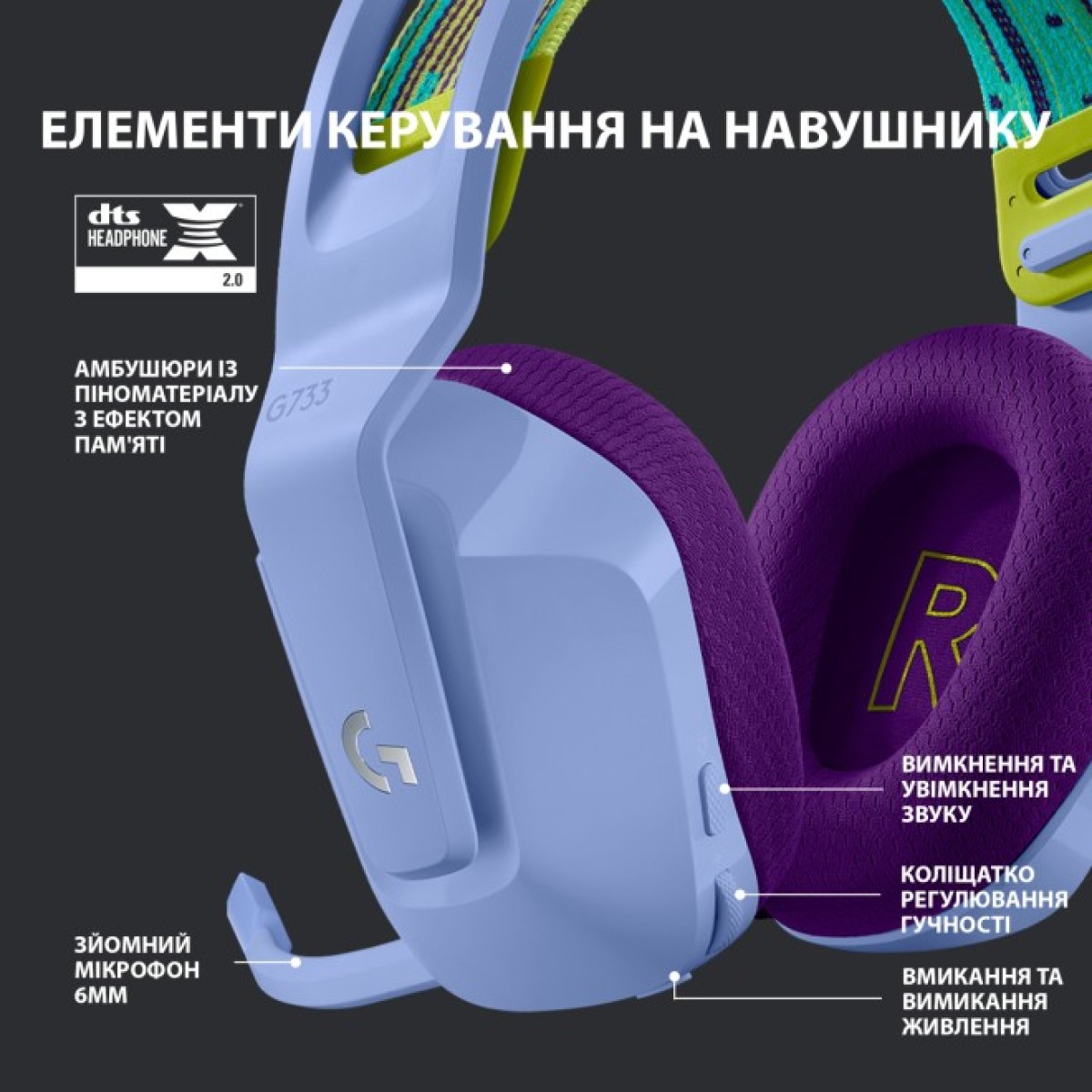 Наушники Logitech G733 Lightspeed Wireless RGB Gaming Headset Lilac (981-000890) 98_98.jpg - фото 3