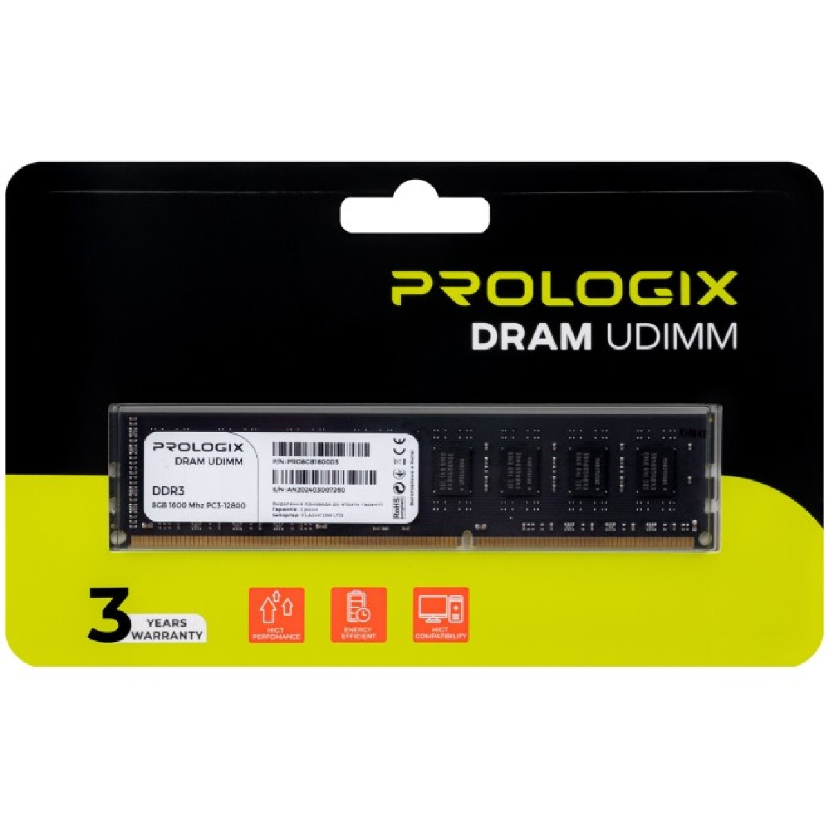 Модуль памяти для компьютера DDR3 8GB 1600 MHz Prologix (PRO8GB1600D3) 98_98.jpg - фото 2