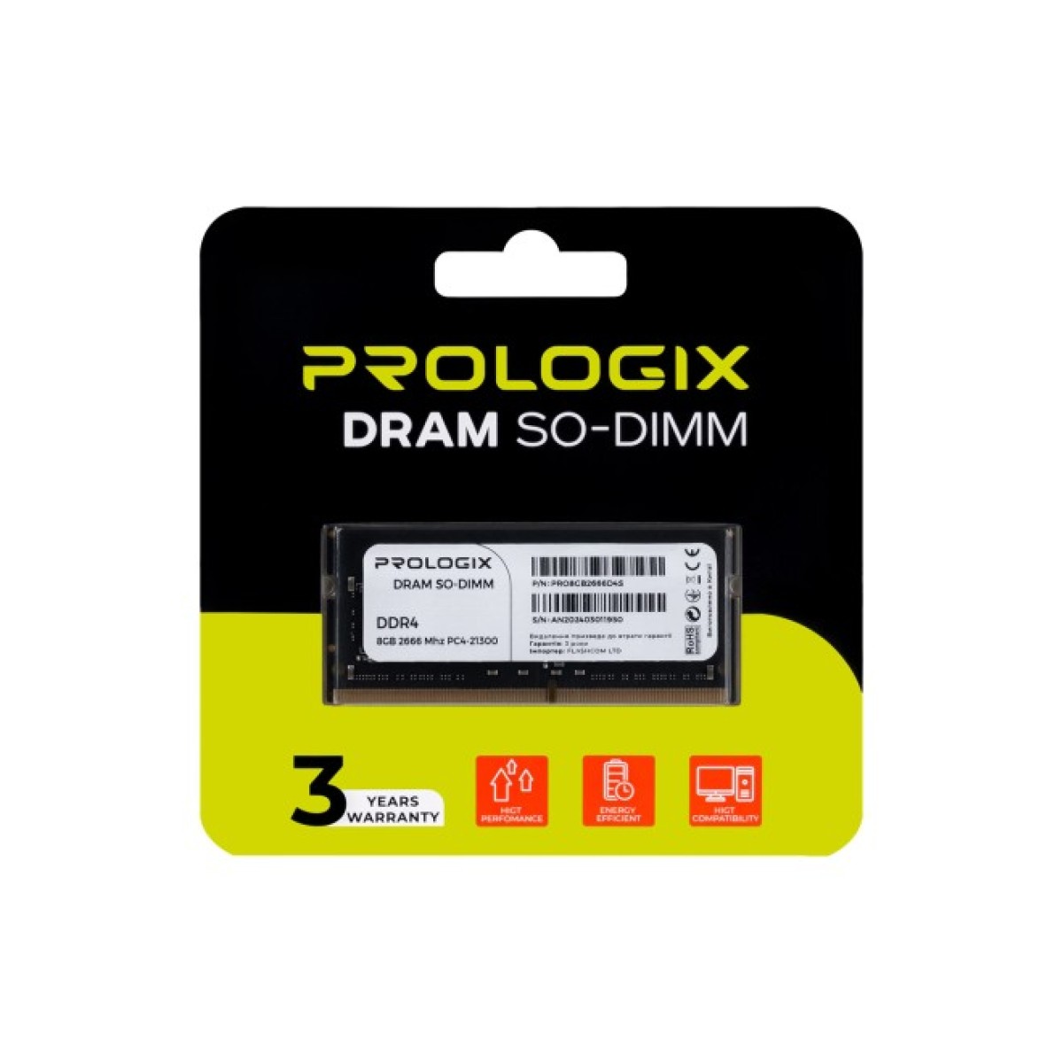 Модуль пам'яті для ноутбука SoDIMM DDR4 8GB 2666 MHz Prologix (PRO8GB2666D4S) 98_98.jpg - фото 2