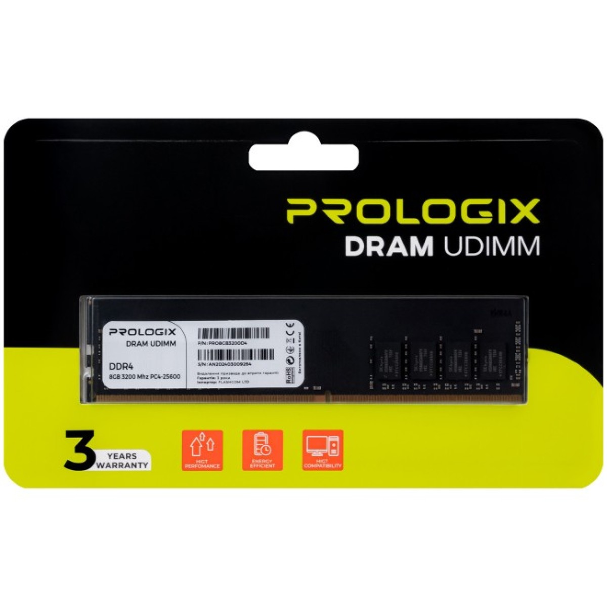 Модуль пам'яті для комп'ютера DDR4 8GB 3200 MHz Prologix (PRO8GB3200D4) 98_98.jpg - фото 3