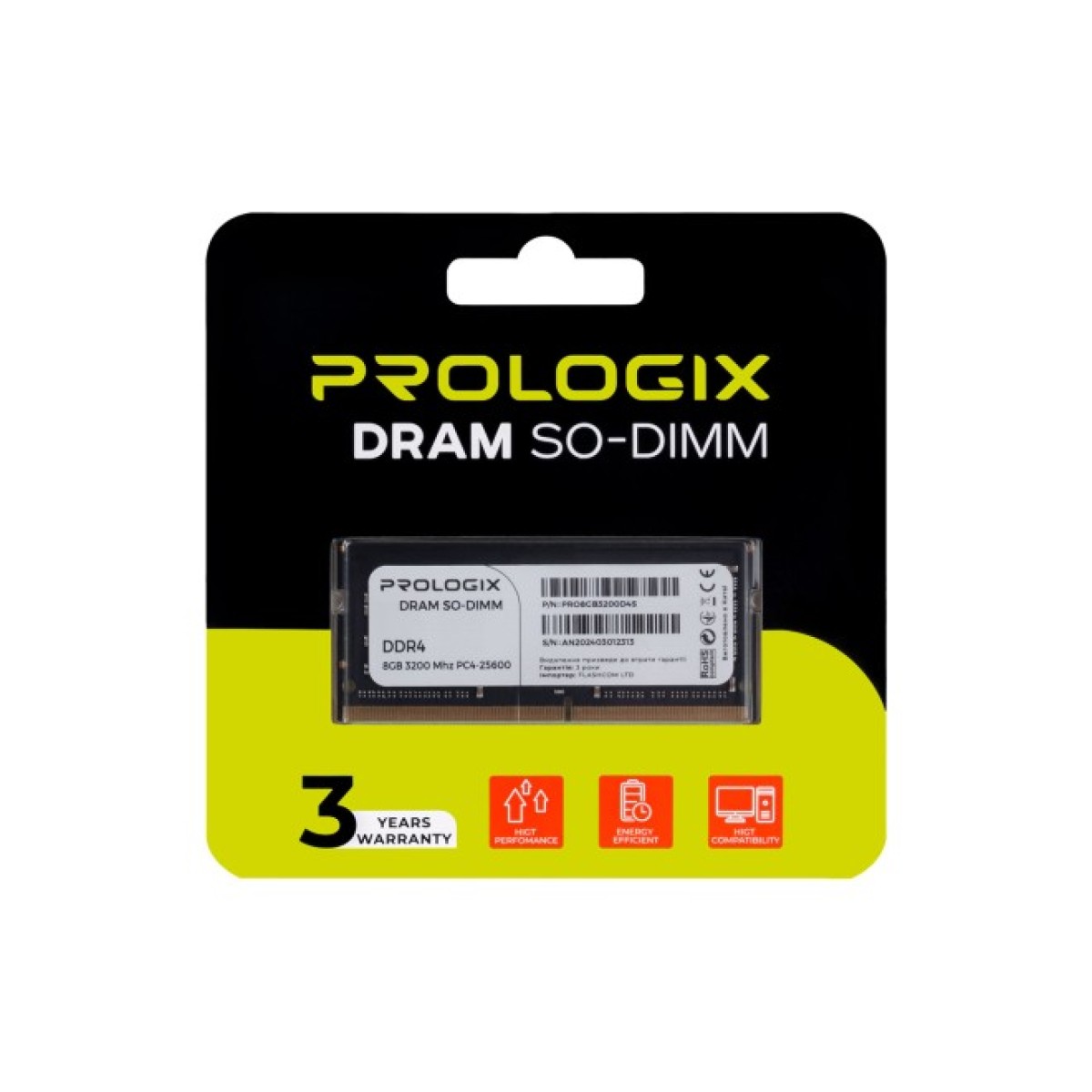 Модуль пам'яті для ноутбука SoDIMM DDR4 8GB 3200 MHz Prologix (PRO8GB3200D4S) 98_98.jpg - фото 4