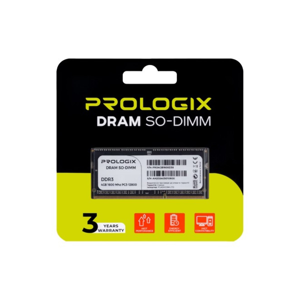 Модуль памяти для ноутбука SoDIMM DDR3 4GB 1600 MHz Prologix (PRO4GB1600D3S) 98_98.jpg - фото 2