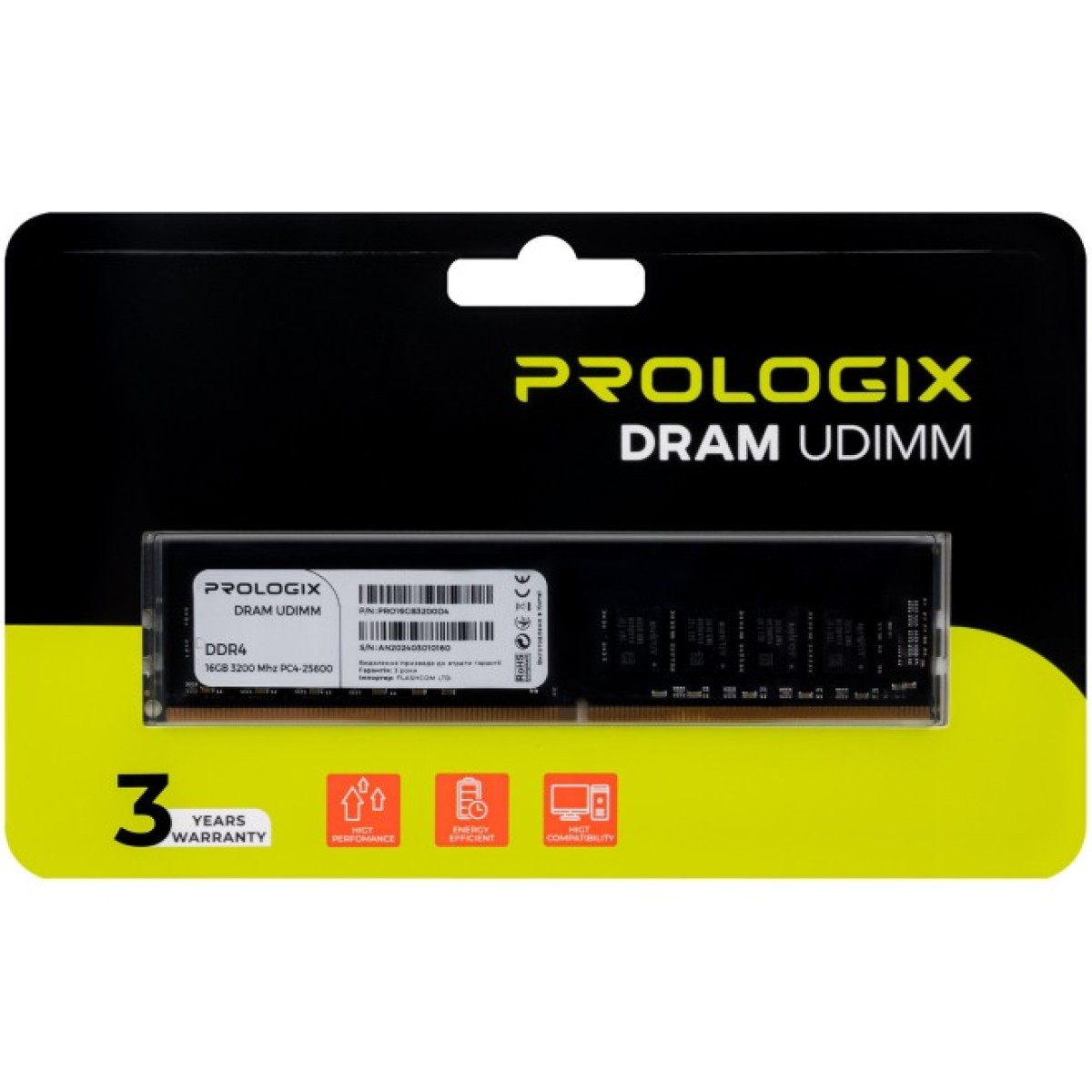 Модуль пам'яті для комп'ютера DDR4 16GB 3200 MHz Prologix (PRO16GB3200D4) 98_98.jpg - фото 3