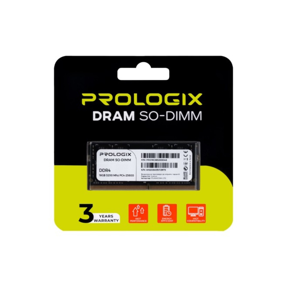 Модуль пам'яті для ноутбука SoDIMM DDR4 16GB 3200 MHz Prologix (PRO16GB3200D4S) 98_98.jpg - фото 4