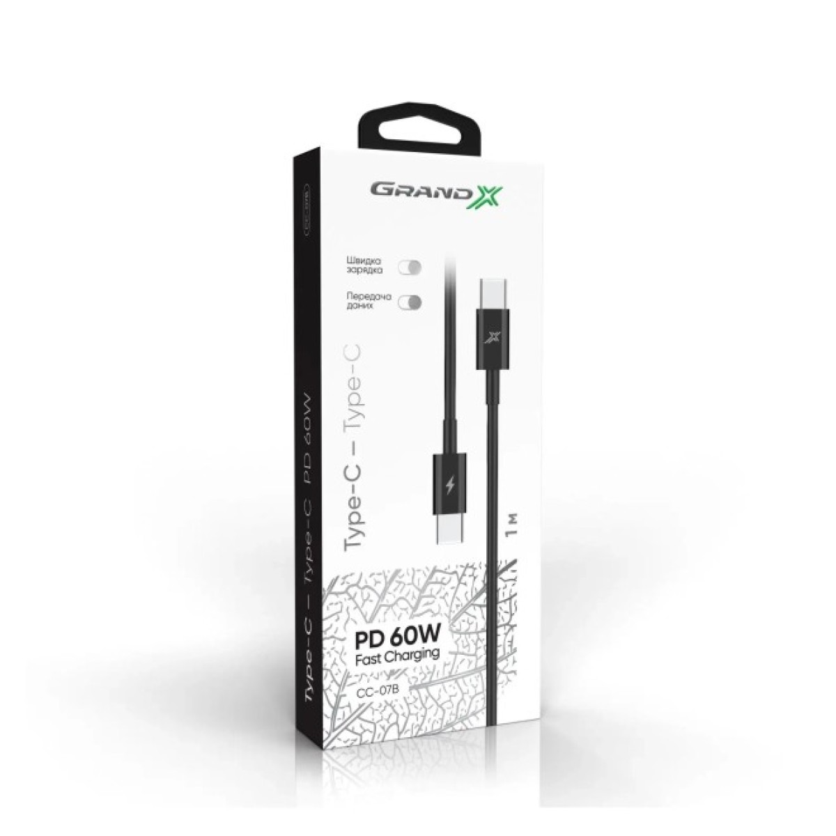 Дата кабель USB-C to USB-C 1.0m 60W CC-07B Black Grand-X (CC-07B) 98_98.jpg - фото 2