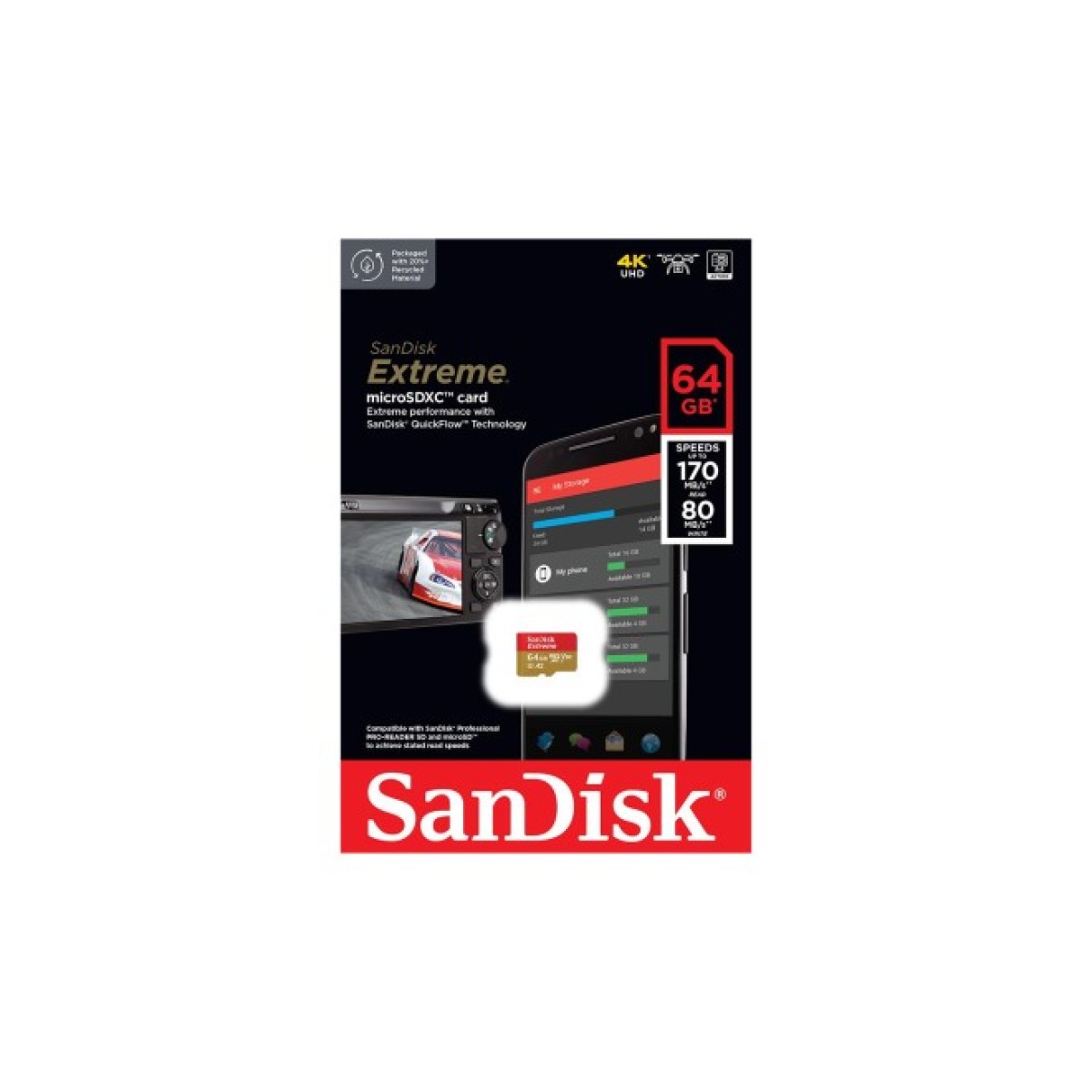 Карта пам'яті SanDisk 64GB microSD class 10 UHS-I U3 V30 Extreme (SDSQXAH-064G-GN6MN) 98_98.jpg - фото 2