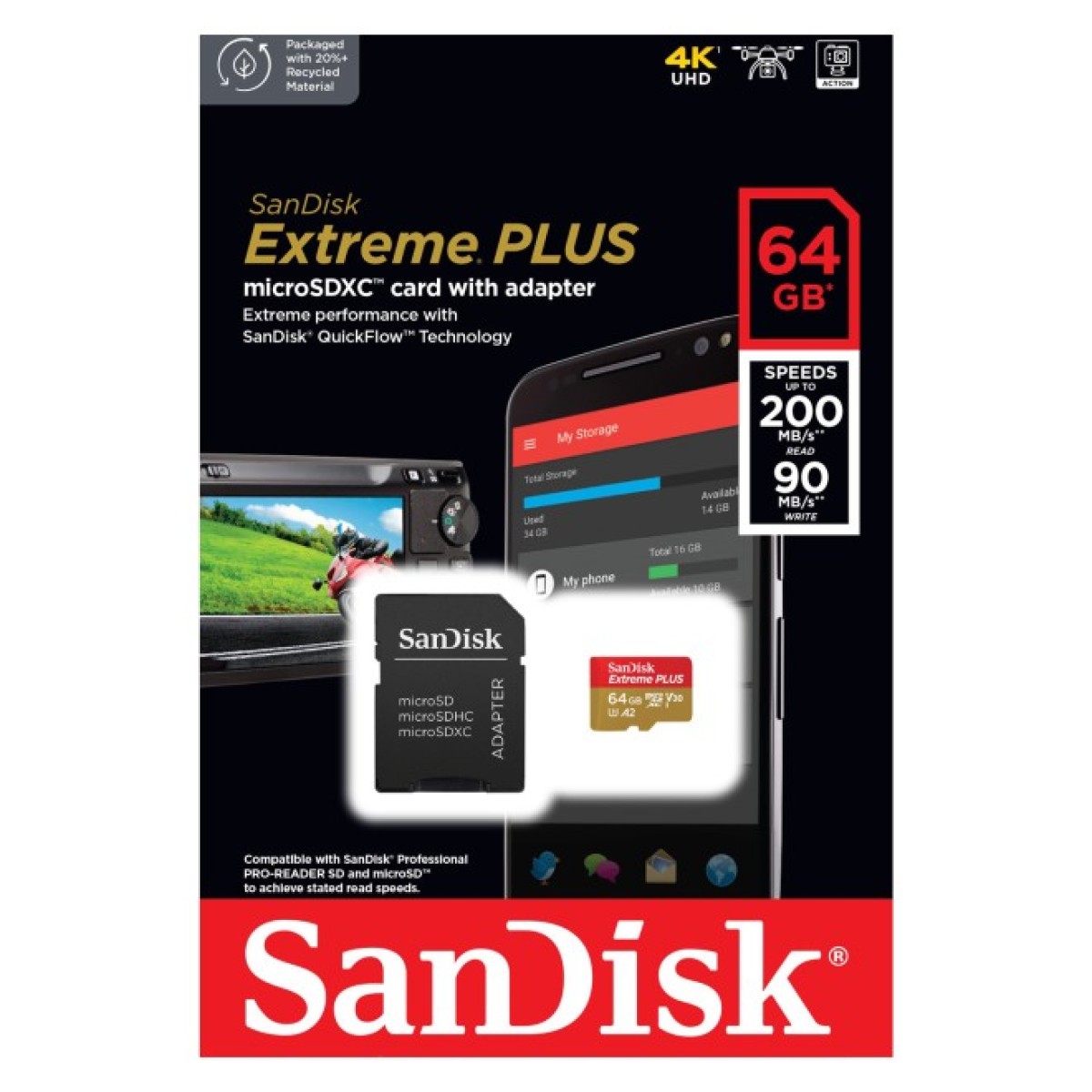 Карта пам'яті SanDisk 64GB microSD class 10 V30 Extreme PLUS (SDSQXBU-064G-GN6MA) 98_98.jpg - фото 2