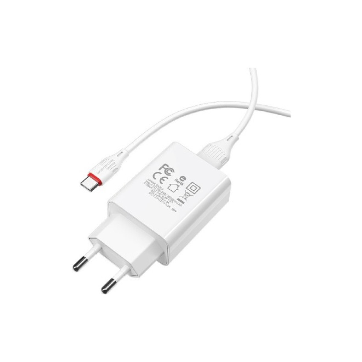 Зарядное устройство BOROFONE BA21A Long journey single port QC3.0 charger set (Type-C) White (BA21ACW) 98_98.jpg - фото 2