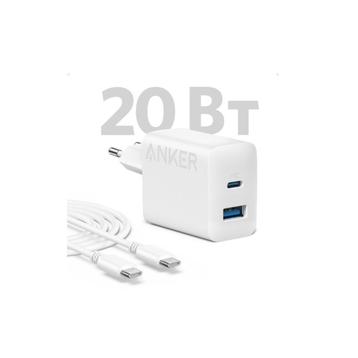 Зарядное устройство Anker PowerPort 312 - 20W USB-C USB-A + USB-C cable White (B2348G21) 98_98.jpg - фото 2