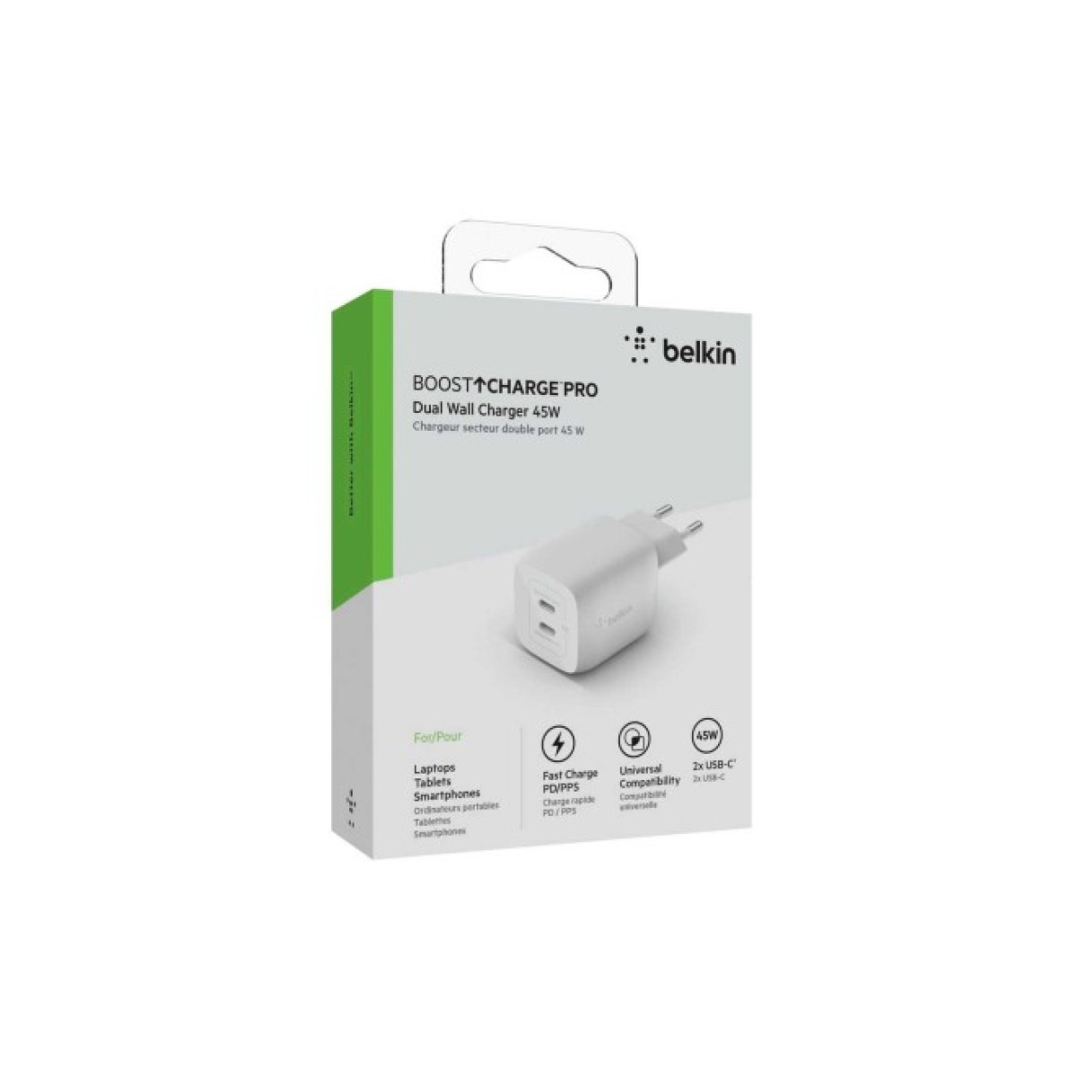 Зарядний пристрій Belkin 45W 2хUSB-С GAN PD PPS white (WCH011VFWH) 98_98.jpg - фото 6