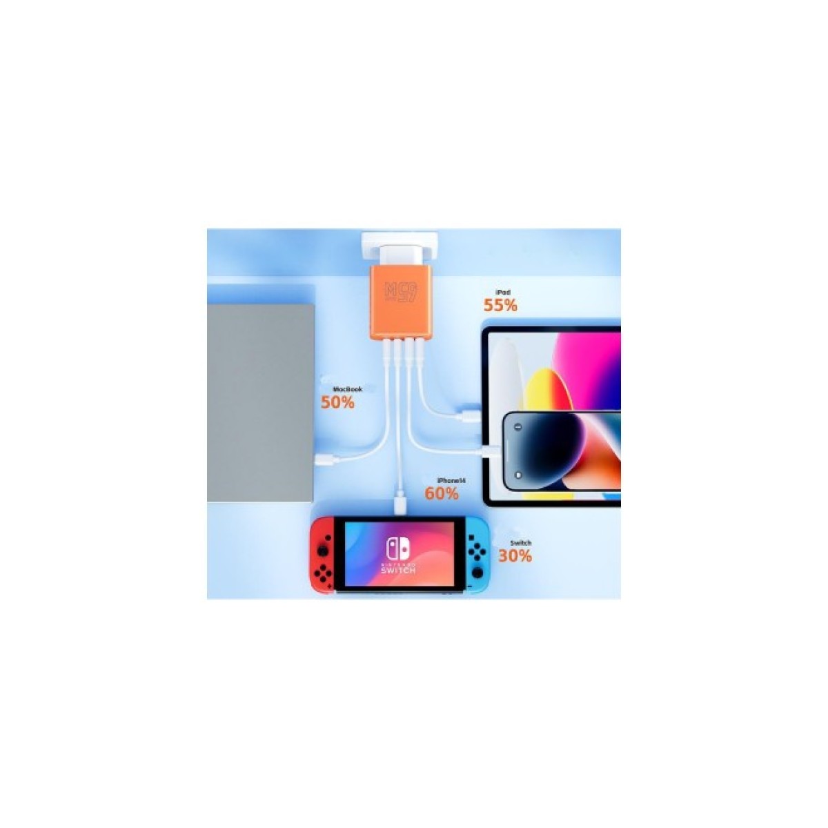 Зарядний пристрій Proda AZEADA Seagulls AZ-19 GaN5 65W USB-A (QC4.0) USB-C (PD3.0) orange (AZ-19-OR) 98_98.jpg - фото 7
