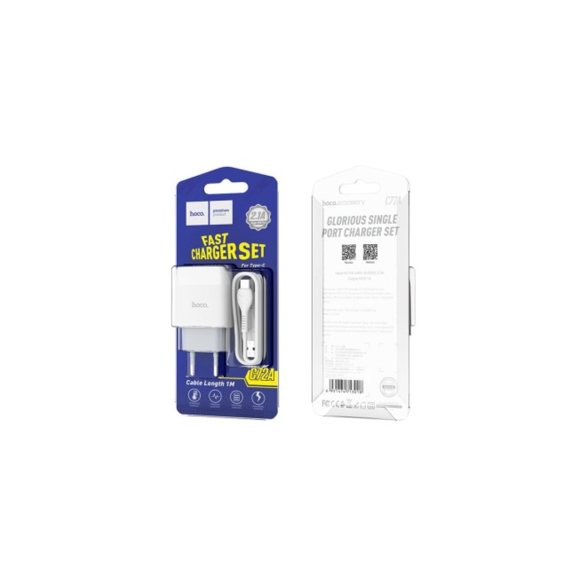 Зарядное устройство HOCO C72A Glorious single port charger set(Type-C) White (6931474713018) 98_98.jpg - фото 3