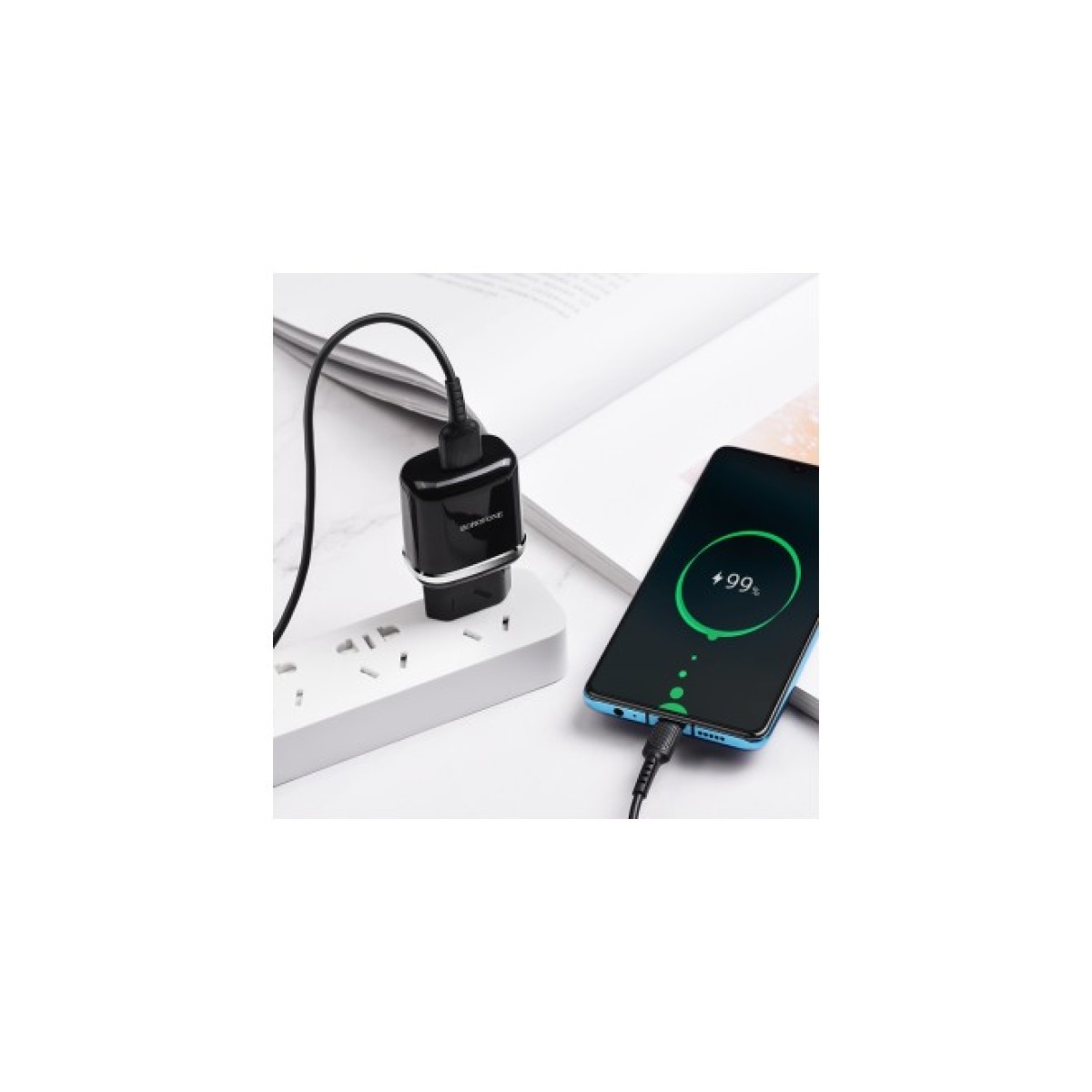 Зарядний пристрій BOROFONE BA36A High speed single port QC3.0 charger set(Type-C) Black (BA36ACB) 98_98.jpg - фото 4